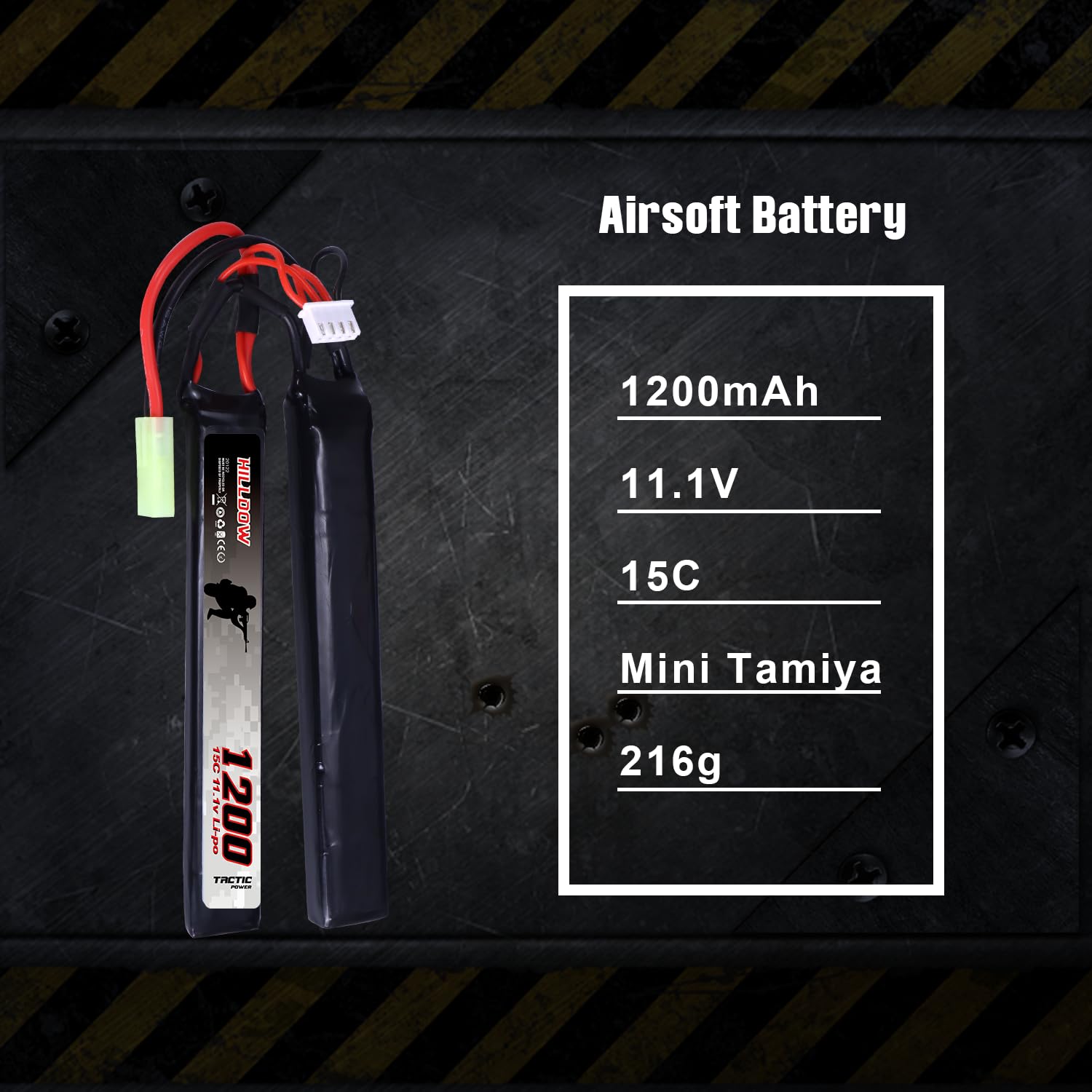 Hilldow 11.1V 1200mAh Airsoft Battery with Mini TMY Plug for Airsoft Guns & Rifles - M25 Model for Enhanced Performance