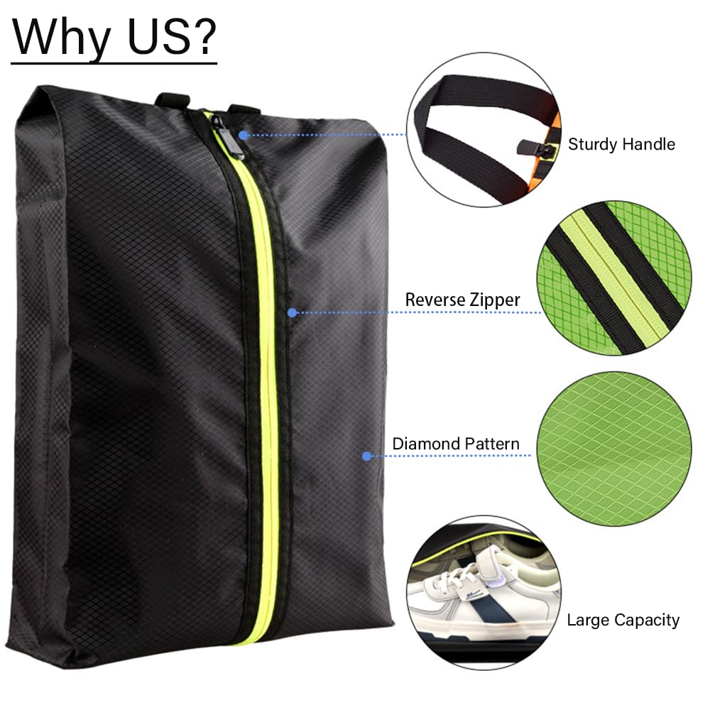 3-Pack Portable Shoe Storage Bags for Travel - XL Zippered Shoe Organizer with Handles (Green, Orange, Black) - Perfect for Gym, Vacation & Sports Equipment Storage - Unisex Travel Accessories