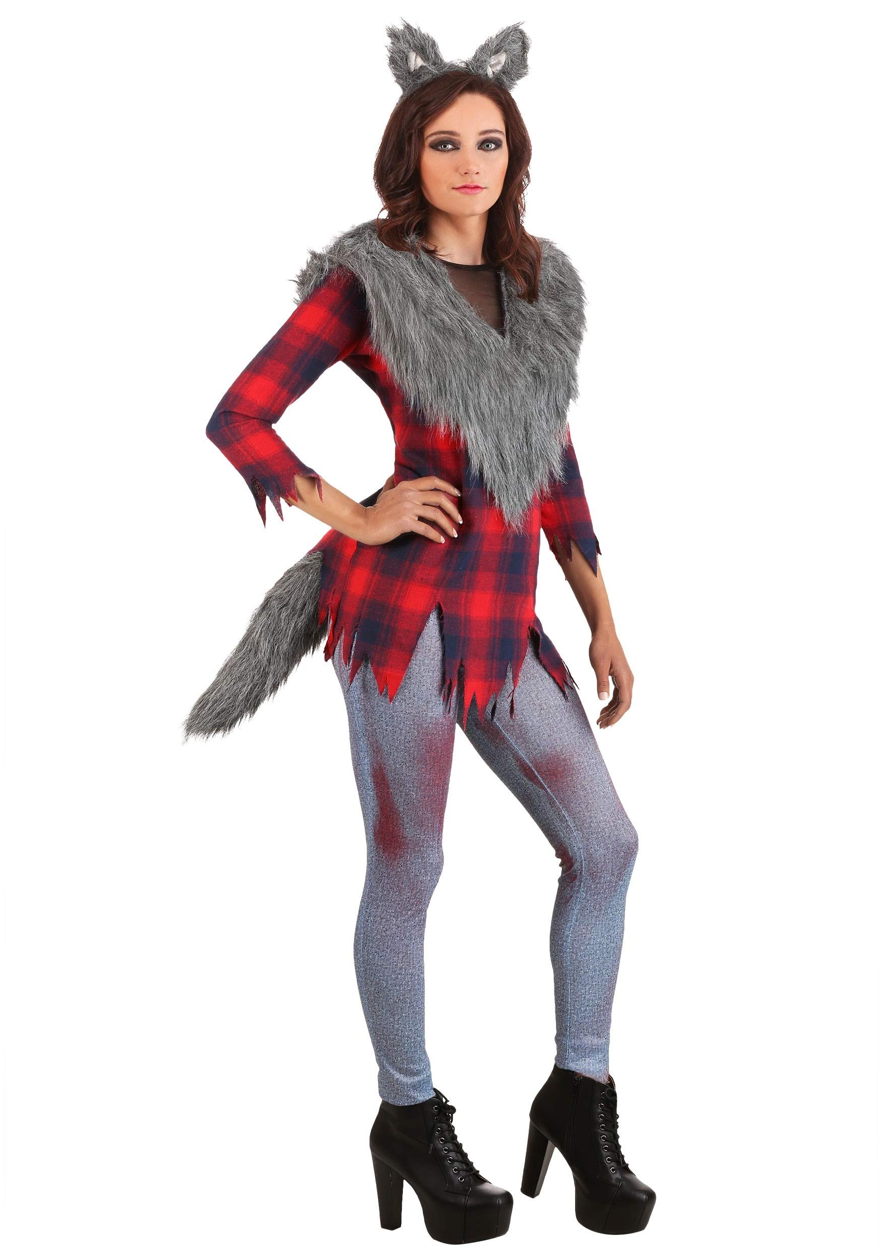 Women's Plus Size Werewolf Costume Set with Tunic, Pants, Headband & Tail - Perfect for Halloween, Cosplay & Fantasy Parties