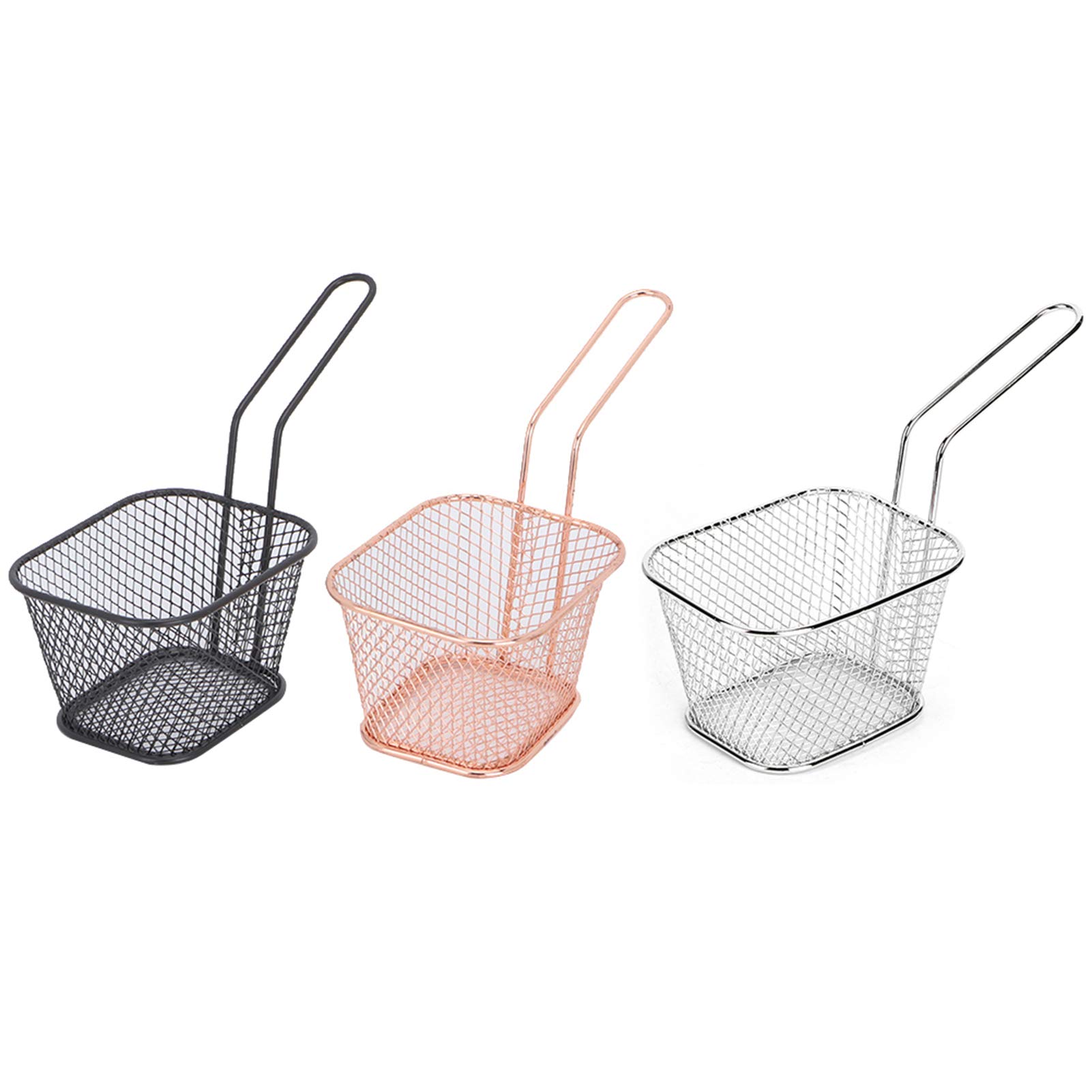 3PCS Mini Square Fry Basket Stainless Steel - French Fries Holder, Deep Fryer Baskets, Square Mesh Food Basket with Handles - Perfect for Kitchen, Restaurant, Cafe & Barbecue - Ideal for Frying Chicken Wings, Onion Rings & Mozzarella Sticks