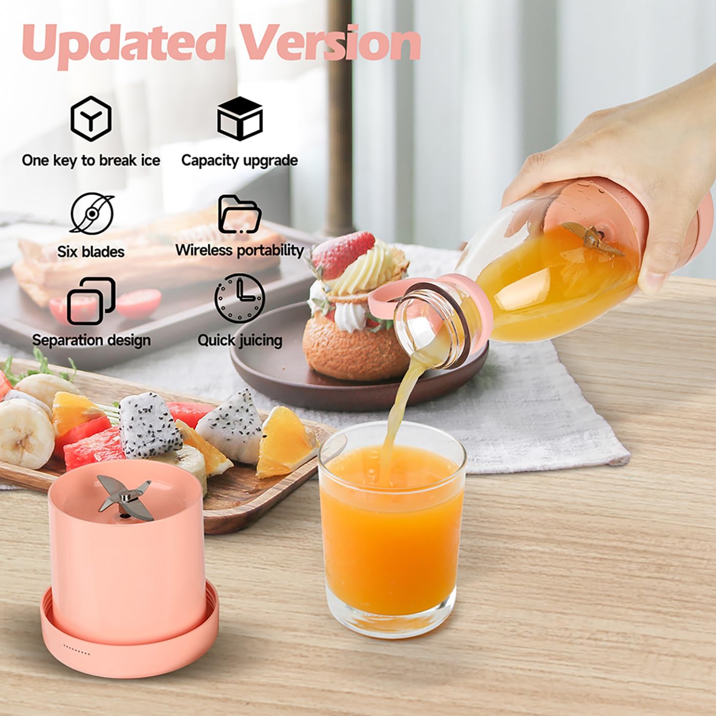 Portable USB Rechargeable Mini Blender - Personal Handheld Smoothie Maker for Shakes, Juices & Protein Drinks - Perfect for Travel, Gym, Office & Home Use