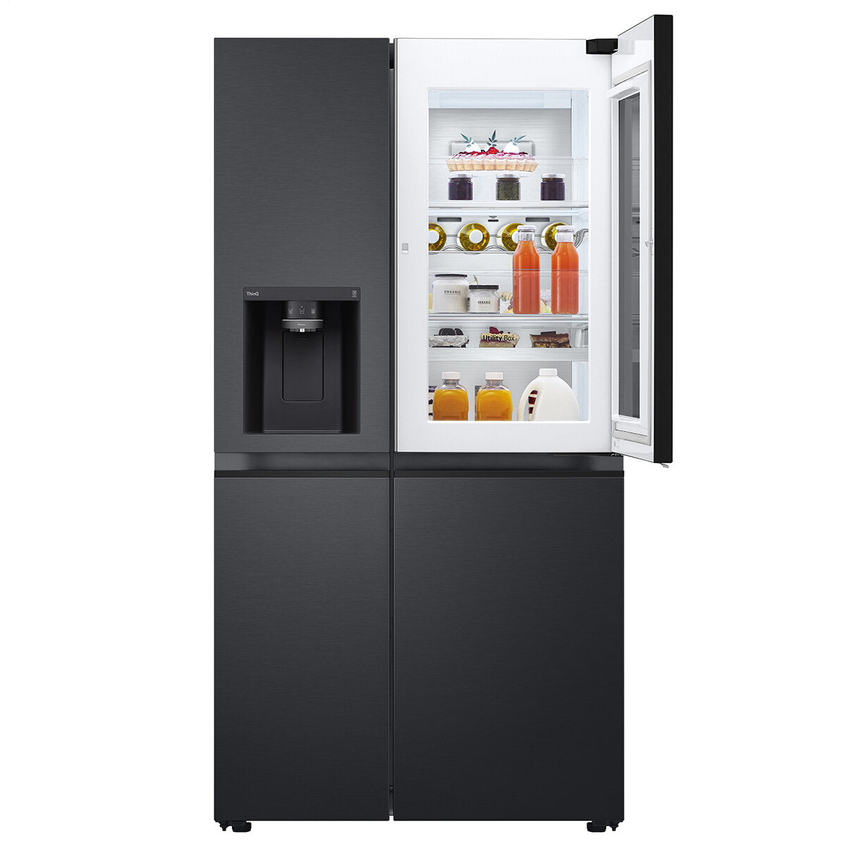 LG 635L 3-Door Side by Side Refrigerator with InstaView™, Ice & Water Dispenser - Matte Black (GS-V600MBLC) - Perfect for Modern Kitchens & Large Families