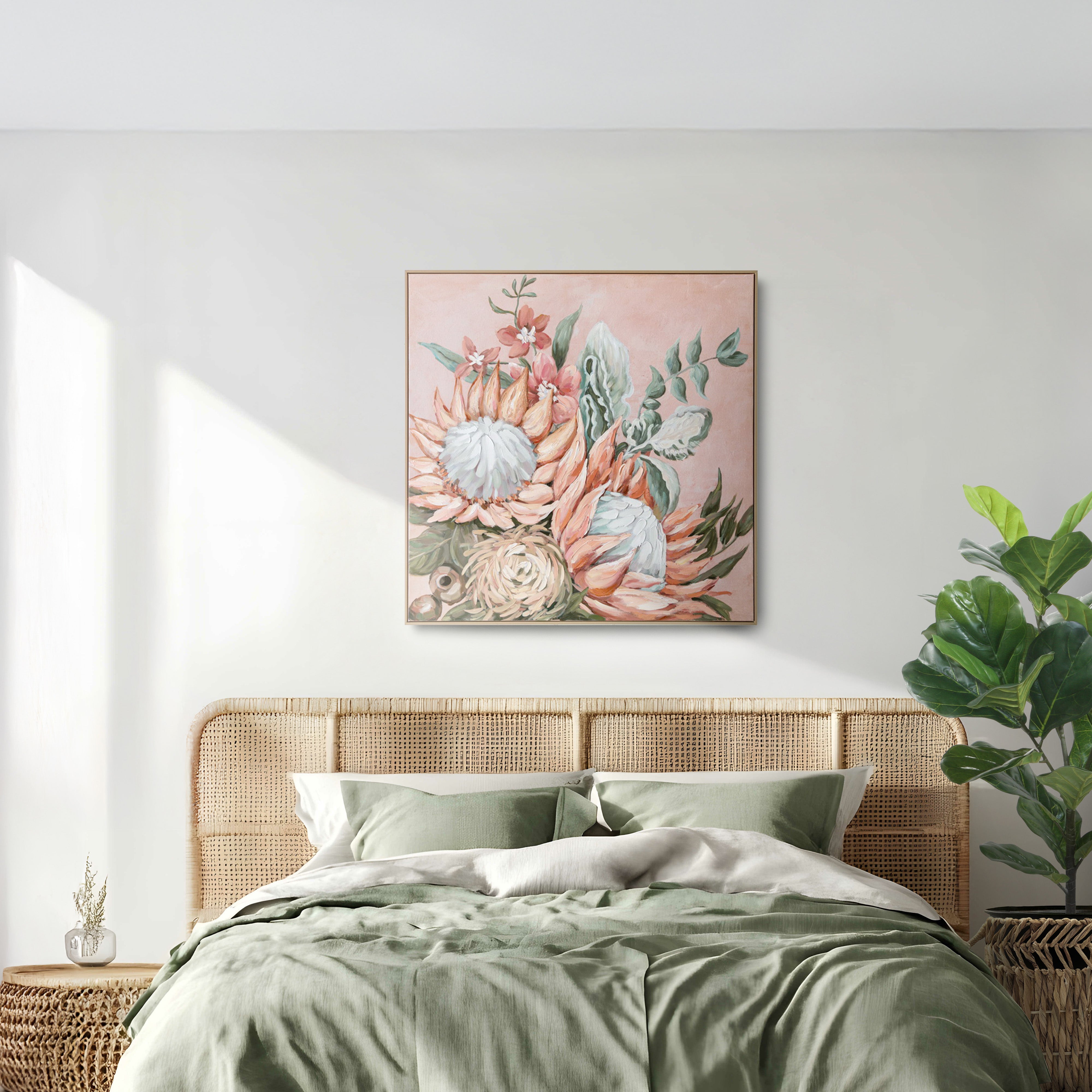 Urban Style Brushmarks Embellished Canvas Protea Pink Wall Art - Perfect for Living Room, Bedroom & Office Decor