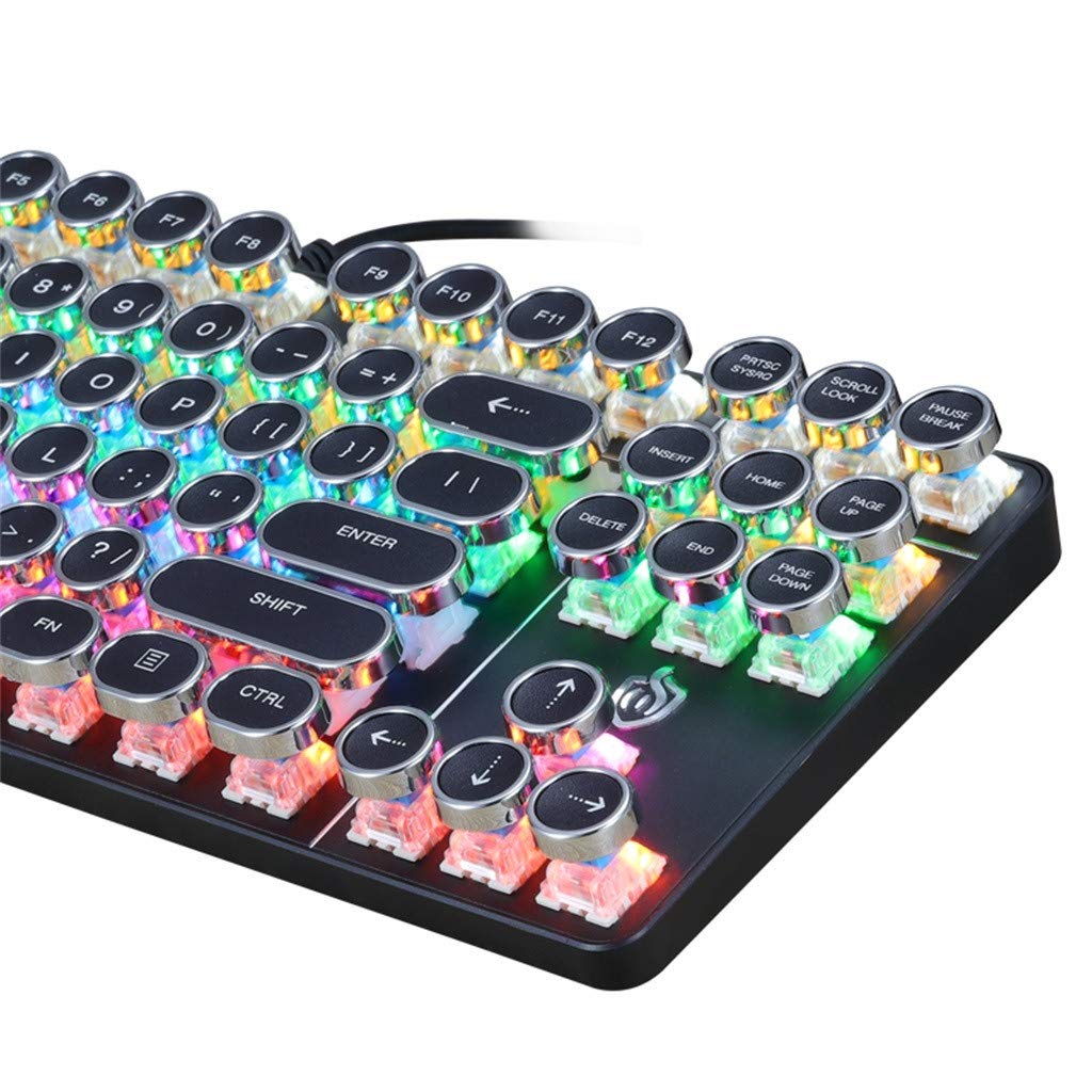 Steampunk Retro Mechanical Gaming Keyboard - 87 Keys RGB Backlit, USB Wired, Ergonomic Design for PUBG, LOL, Fortnite | Perfect for Gaming, Office Work & Typing Enthusiasts (Black)