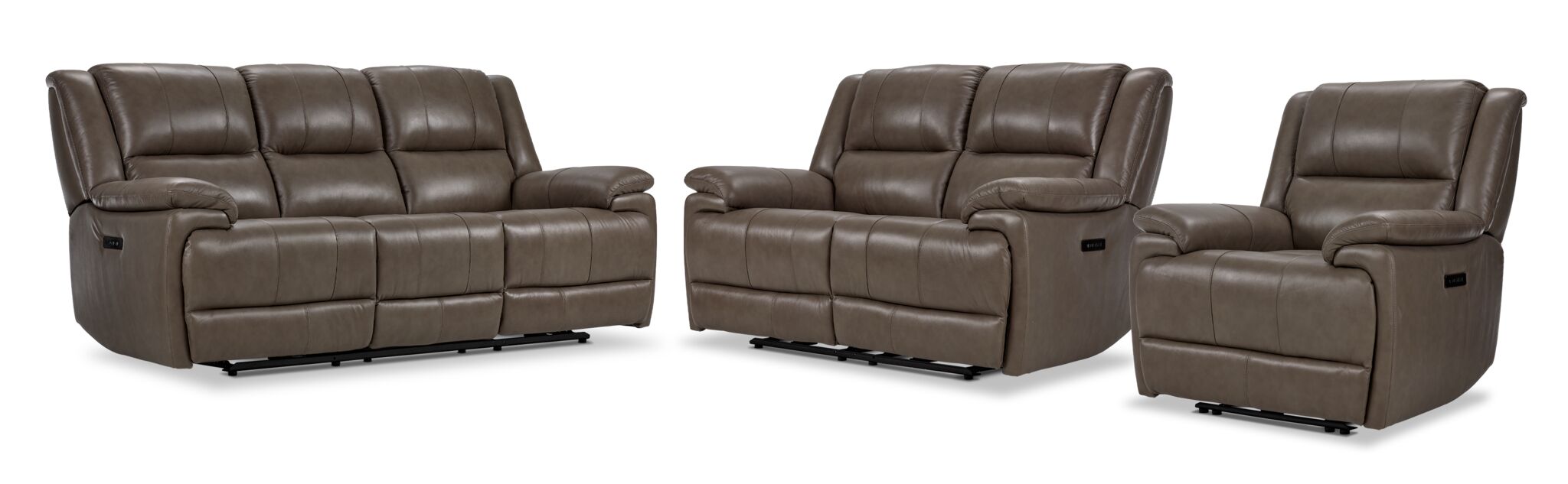 Allie Leather Dual Power Reclining Sofa Set with Loveseat and Recliner - Mocha Brown Genuine Leather Living Room Furniture for Home Theater & Family Relaxation