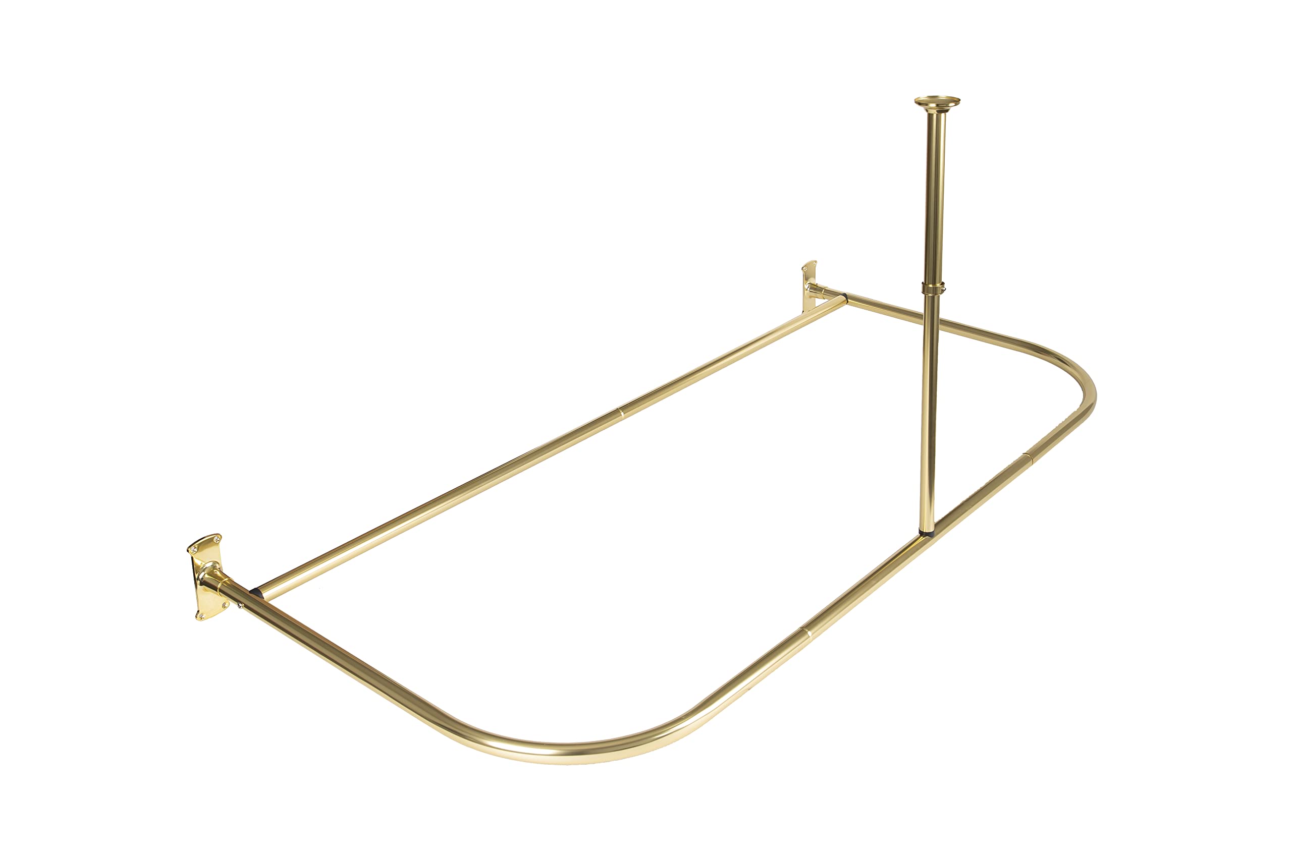 Rustproof Aluminum D-Shaped Shower Curtain Rod with Ceiling Support - Gold Finish (61