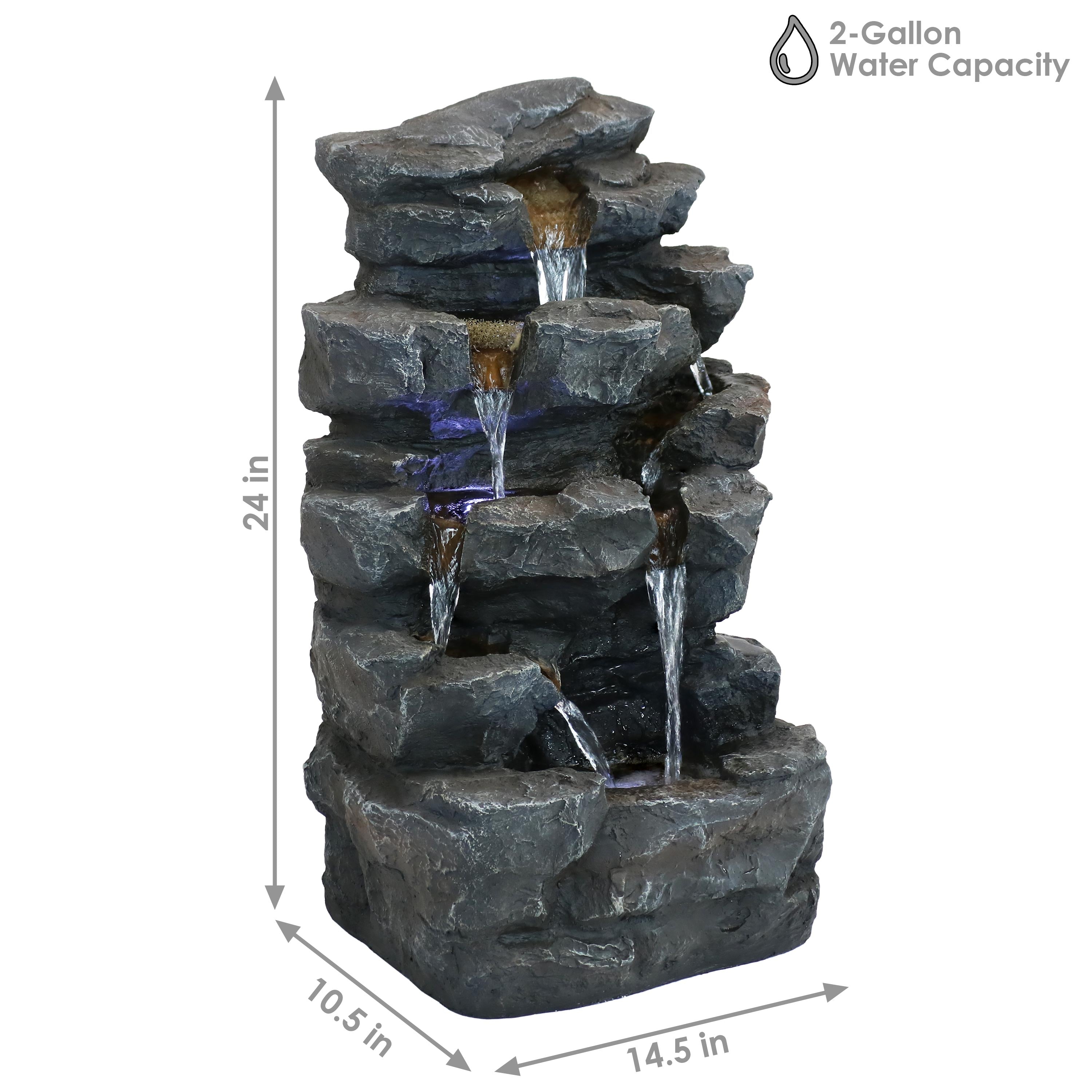 Sunnydaze Grotto Falls Outdoor Water Fountain with LED Lights - 24 Inch Tall Relaxing Garden Fountain for Patio, Yard, and Backyard Decor