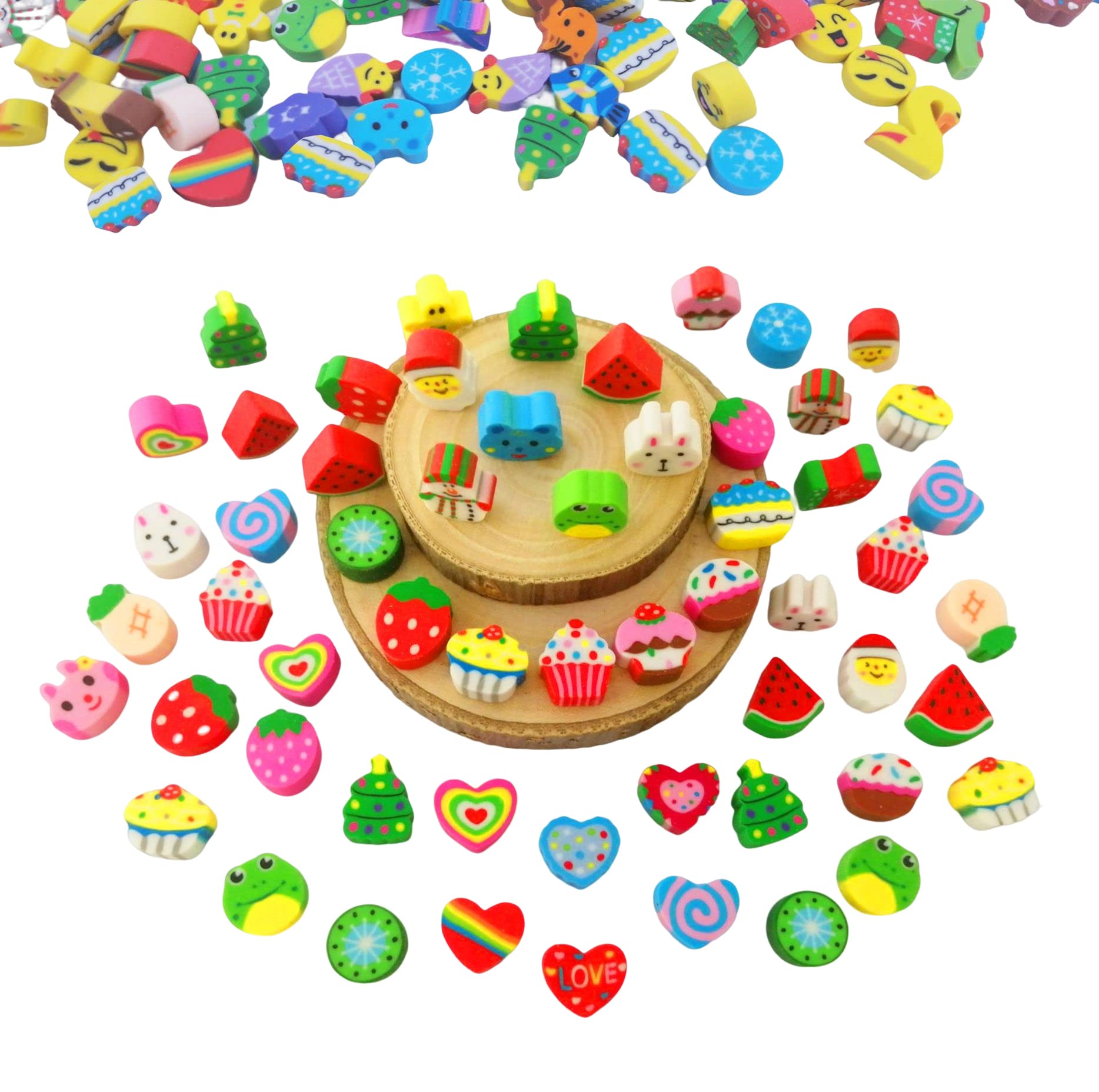 300+ Bulk Mini Erasers for Kids - Fun Food, Pink Heart & Animal Shaped Pencil Erasers - Perfect for 100th Day of School, Classroom Rewards & Party Favors