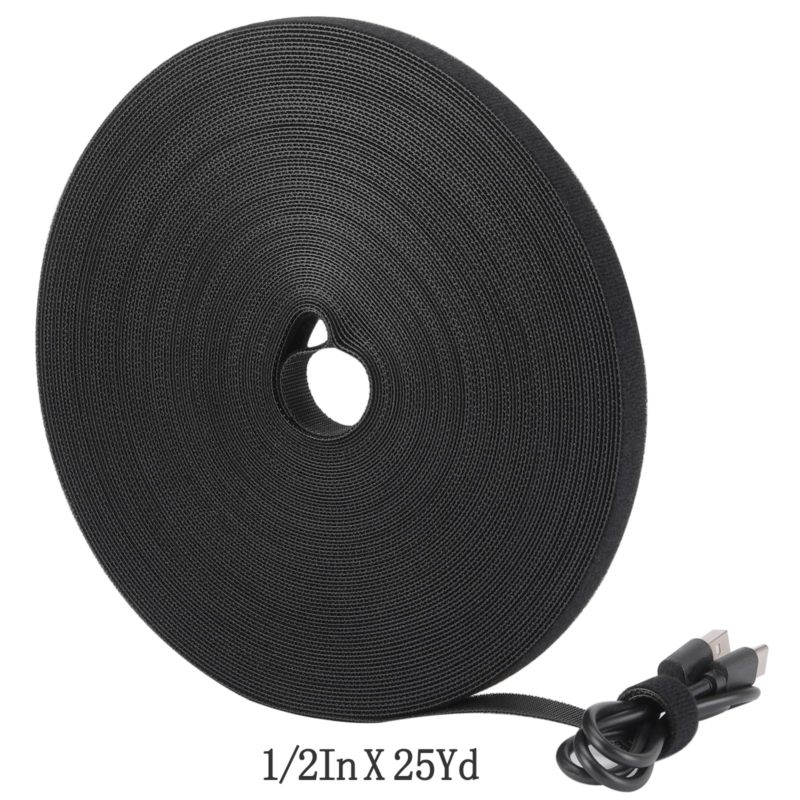 Reusable Hook and Loop Cable Ties - 3/4 Inch x 25 Yards Black Fastening Straps for Wire Management, Organization & DIY Projects - Perfect for Home, Office, Workshop & Electronics Cable Bundling