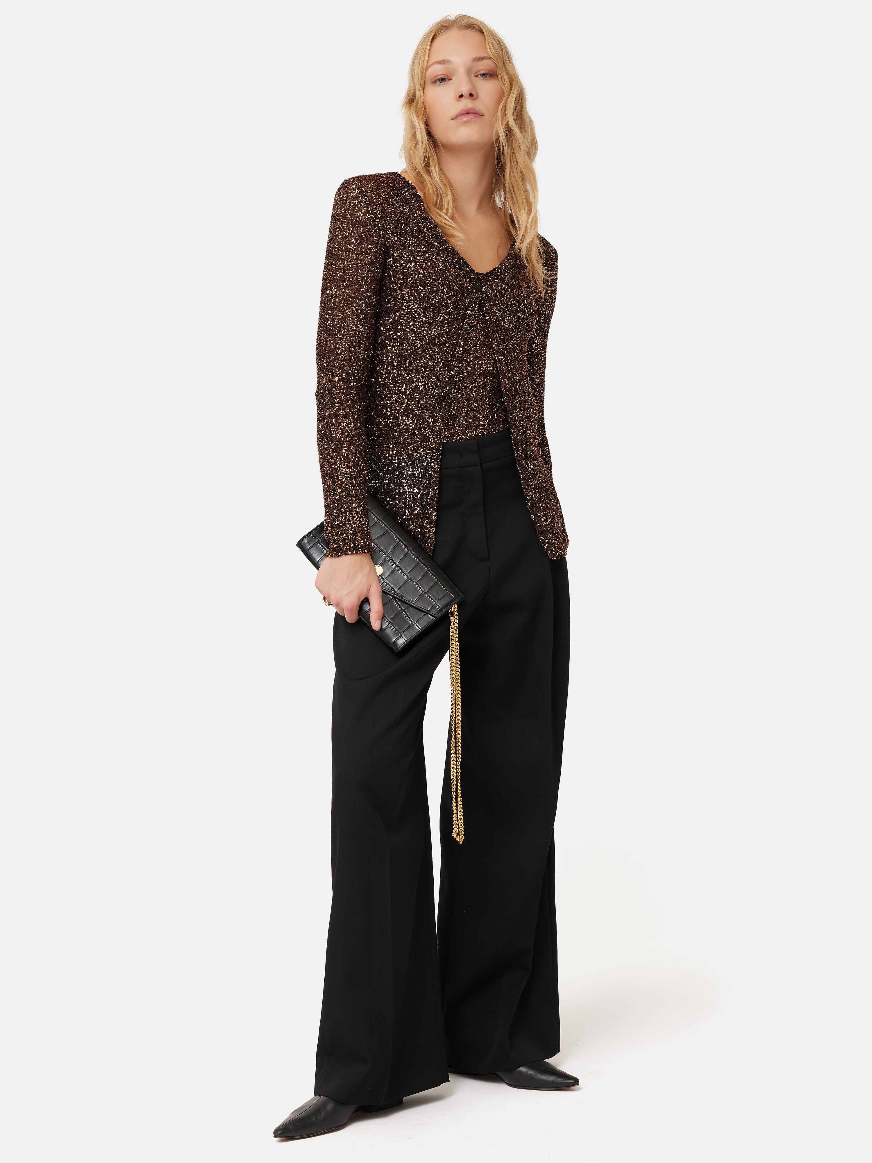Sparkly Sequin Cardigan for Women - Elegant Brown Shimmer Cardigan for Party, Date Night & Special Occasions