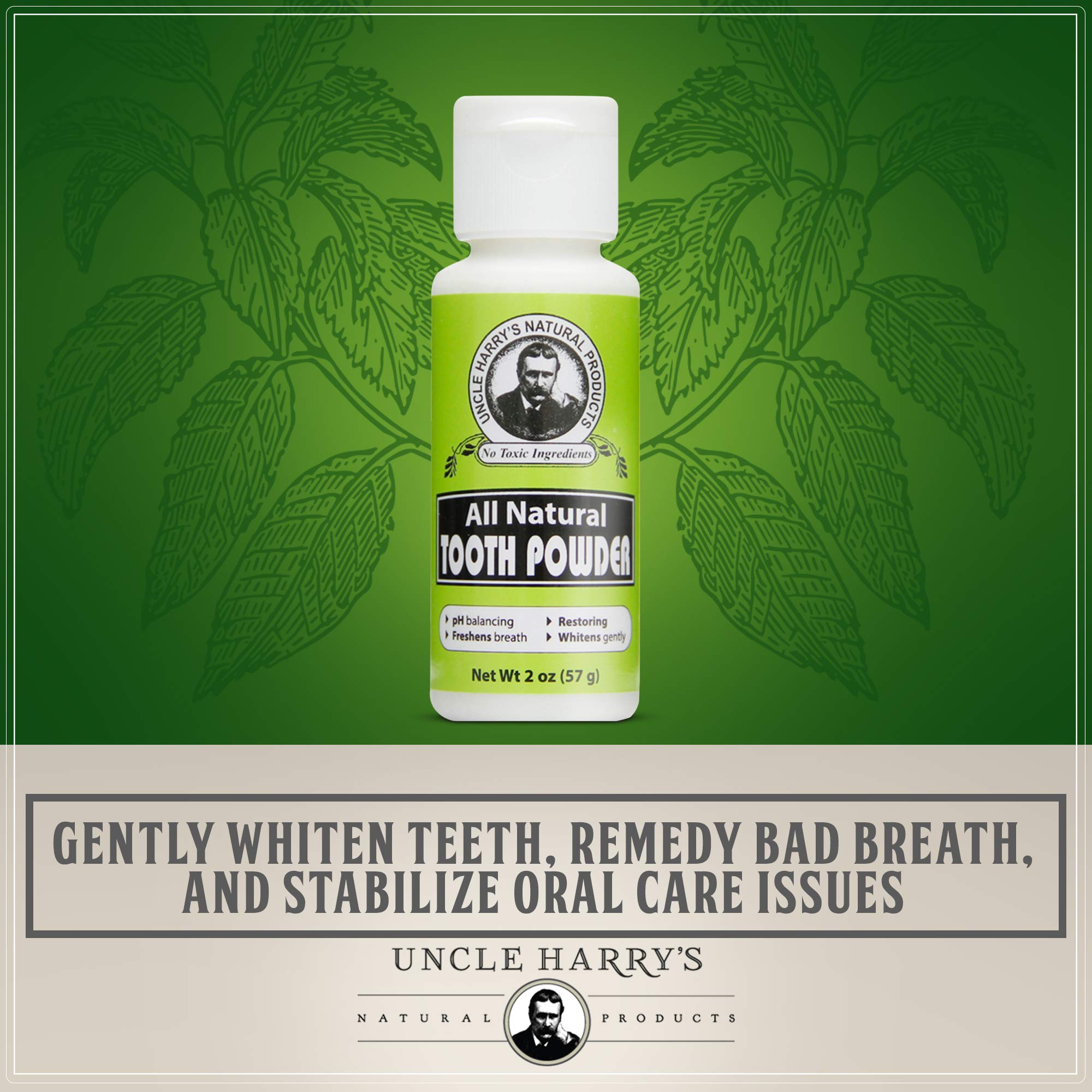 Uncle Harry's All Natural Tooth Powder - Alkalizing Remineralizing Enamel Support & Whitening Toothpaste for Sensitive Teeth - Powder Toothpaste for Gum Health & Fresh Breath (2 oz) | Natural Oral Care for Daily Use at Home & Travel