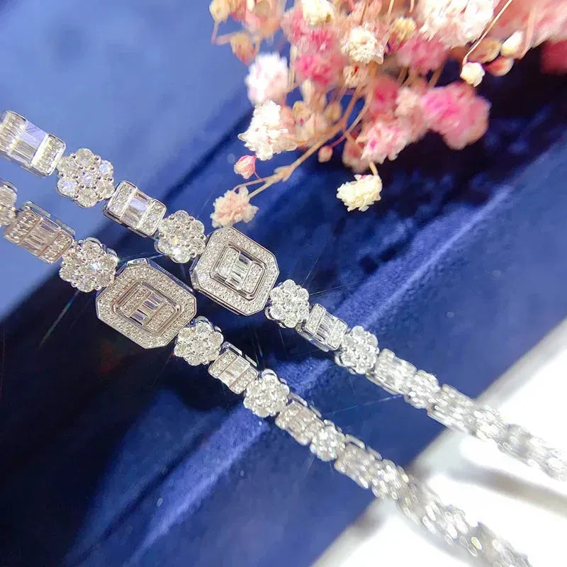 18K White Gold Real Diamond 3.20ct Trapezium Bracelet for Women - Elegant Wedding, Engagement & Party Jewelry Gift | Perfect for Anniversaries, Date Nights & Special Occasions