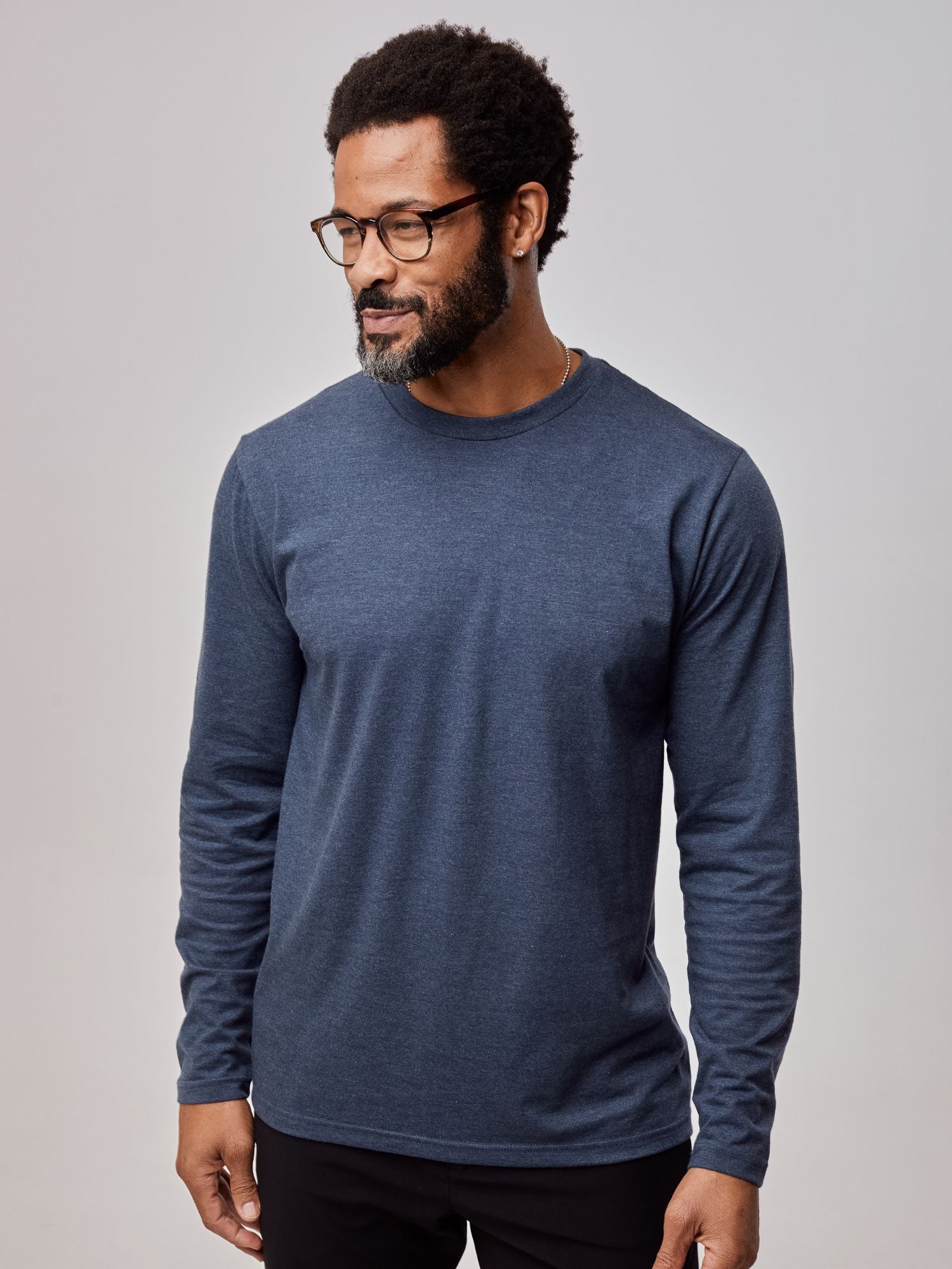 Navy Blue Long Sleeve Crew Neck T-Shirt for Men - Comfortable Cotton Casual Top for Everyday Wear, Work & Outdoor Activities