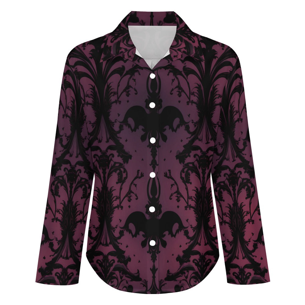Gothic Purple and Black Pattern Cropped Hem Shirt for Women | Vintage Punk Style Top | Perfect for Concerts, Halloween & Alternative Fashion