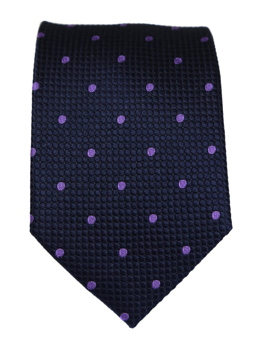 DÉCLIC Classic Spot Tie for Men - Navy & Lavender Striped Silk Necktie - Perfect for Weddings, Business Meetings & Formal Occasions