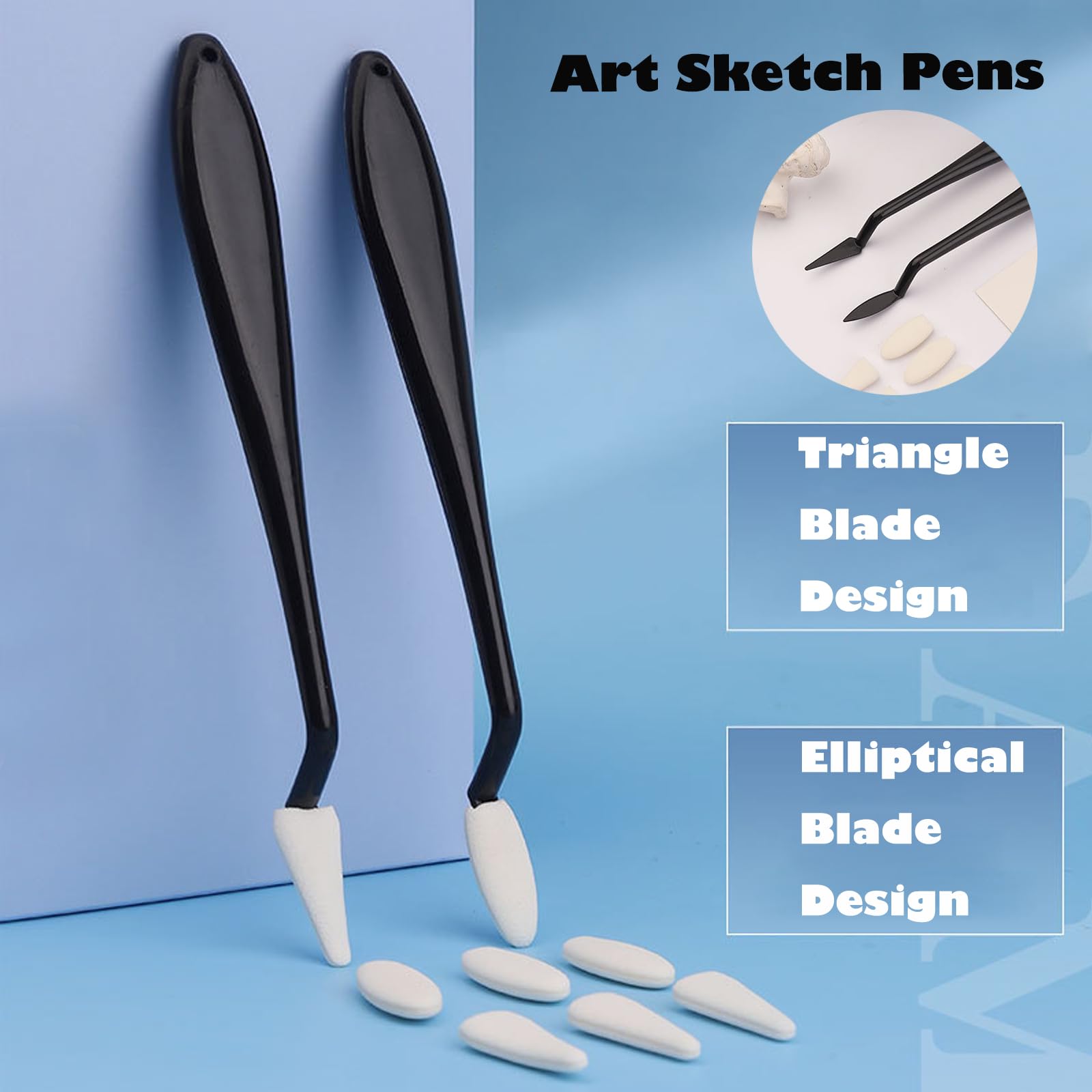 4pcs Paper Art Blending Stumps & Sketch Trimmer Erasers with 40 Replacement Sponge Wipes - Dual Head Design for Highlighting, Shadowing & Correcting Drawings - Perfect for Artists, Students & Sketching Enthusiasts