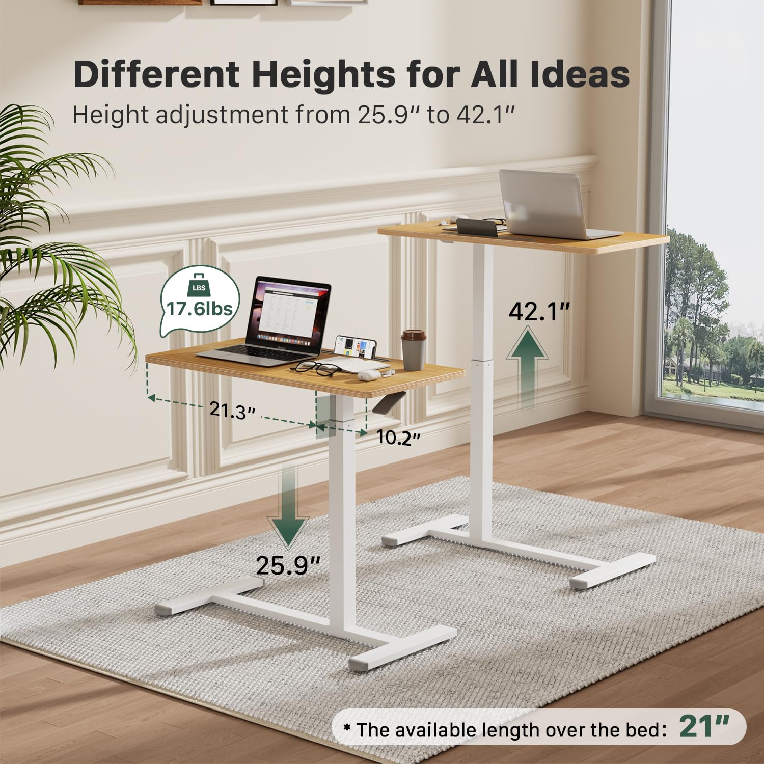 Adjustable Mobile Standing Desk with Wheels - 31.5
