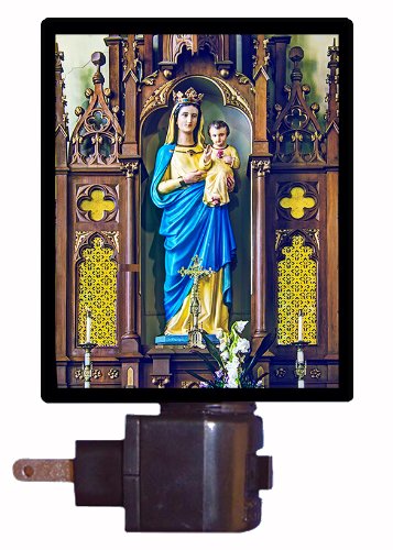 Religious LED Night Light - Virgin Mary with Baby Jesus, Dimmable Plug-in Lamp for Prayer Room, Nursery, Bedroom, Gift for Christians