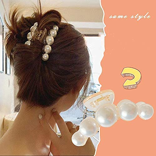 Pearl Hair Claw Clips for Women - Non-Slip Large Hair Clamps with Fake Pearls, Fashion Hair Styling Accessories for Women & Girls | Perfect for Updos, Ponytails & Everyday Hairstyles