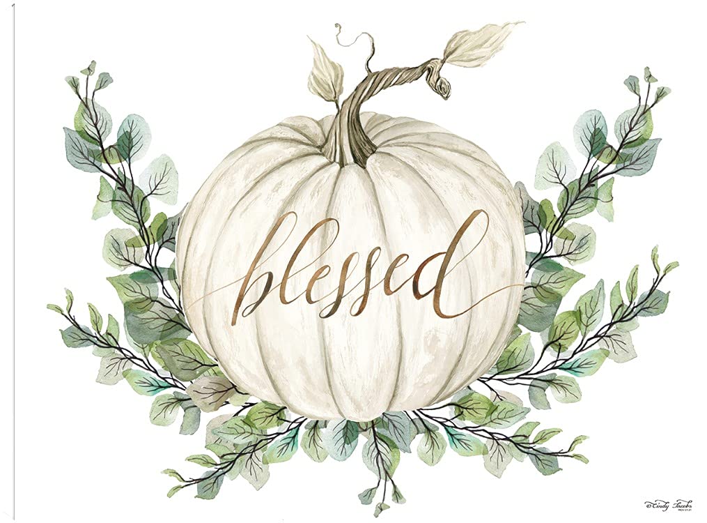 Blessed Pumpkins Canvas Wall Art - Hand Painted by Artist Cindy Jacobs - 28x21 Inch Ready to Hang Home Decor for Living Room, Bedroom, Office & More - Perfect for Fall Decor, Thanksgiving & Holiday Gift