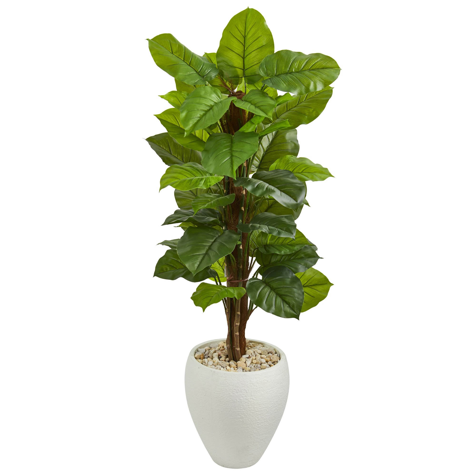 Nearly Natural 5ft Large Leaf Philodendron Artificial Plant in White Oval Planter - Real Touch Faux Greenery for Home, Office & Wedding Decor