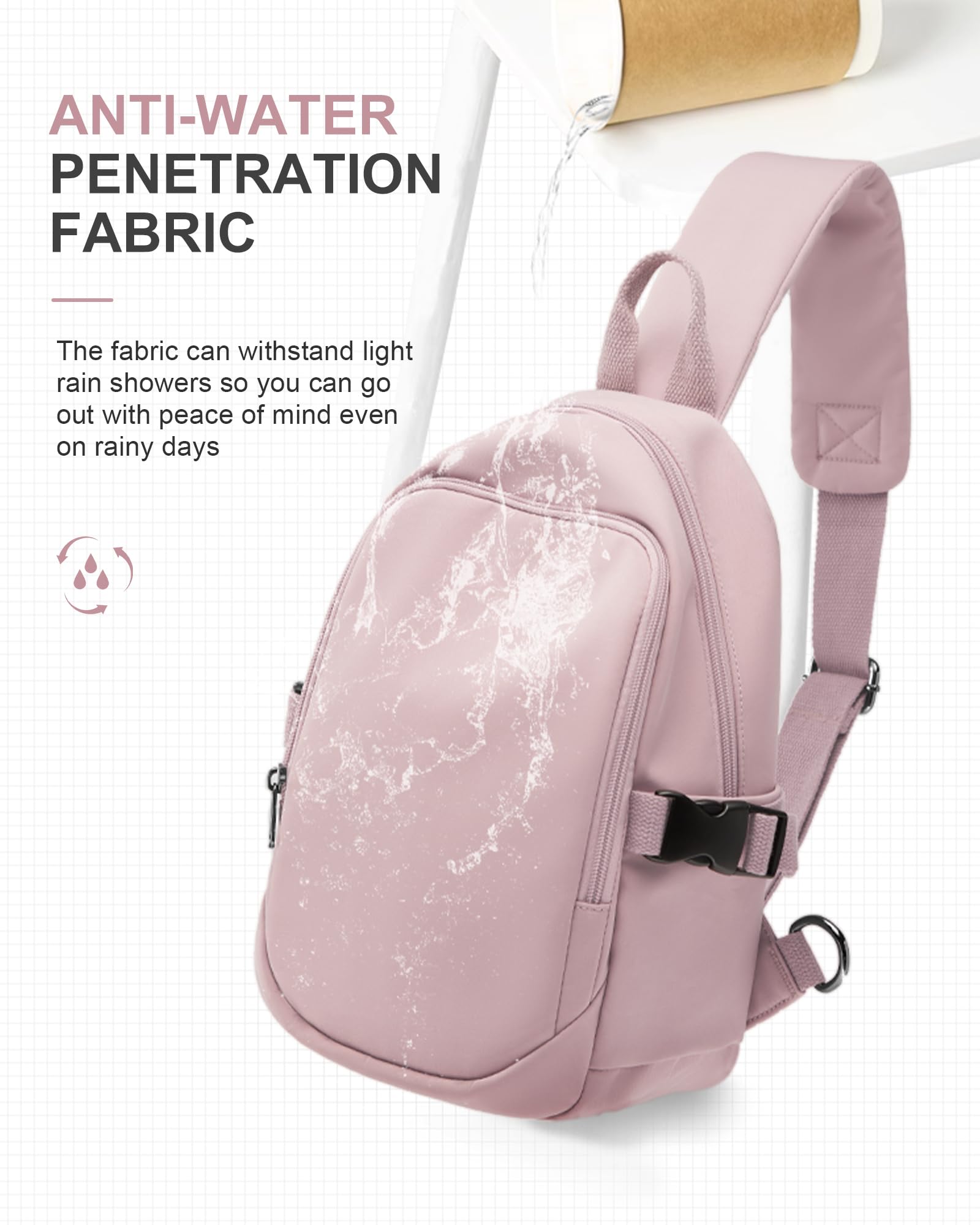 SEAFEW Mini Sling Bag for Men & Women - Lightweight Crossbody Backpack, Multipurpose Shoulder Bag, Small Compact Chest Daypack for Travel, Hiking, Gym & Sports (Pink) - Perfect for Everyday Use, Outdoor Adventures & Fitness Activities