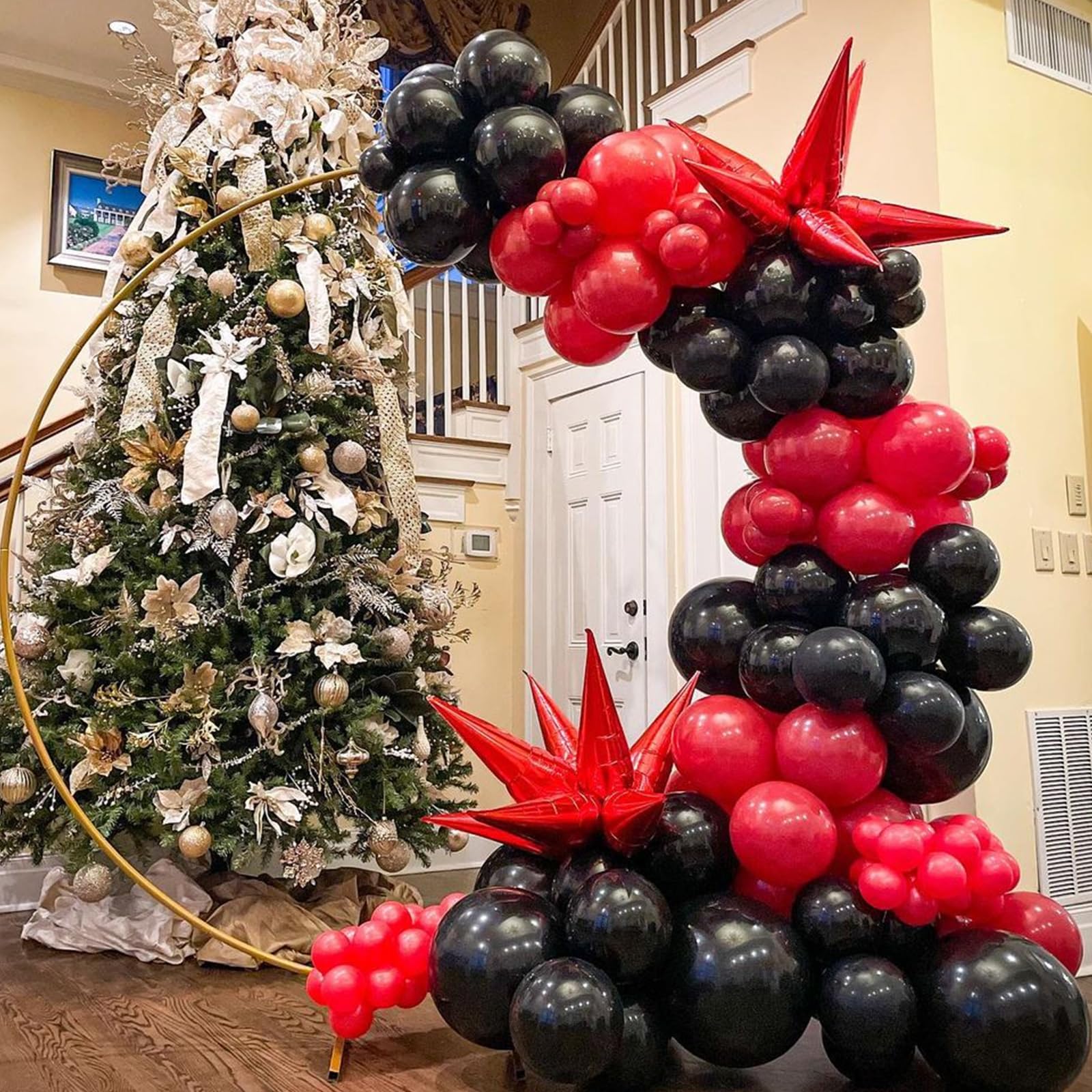 Red and Black Balloons Garland Arch Kit - 134pcs Graduation Birthday Party Decorations with Various Sizes - Perfect for Anniversary, BBQ, Casino Night, New Year Celebrations & Special Events