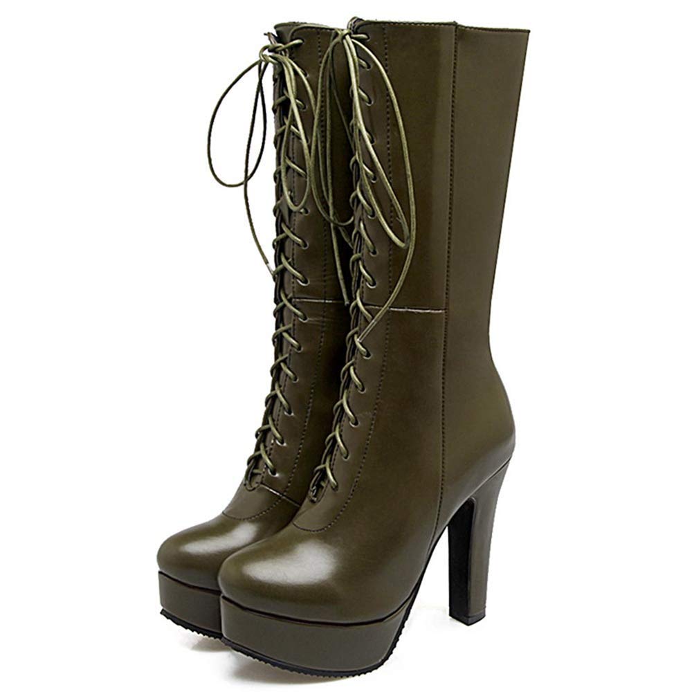 Yakoya Women's Autumn Winter Mid Calf High Heel Boots - Platform Lace Up Sexy Ankle Booties for Women | Perfect for Office, Party & Night Out