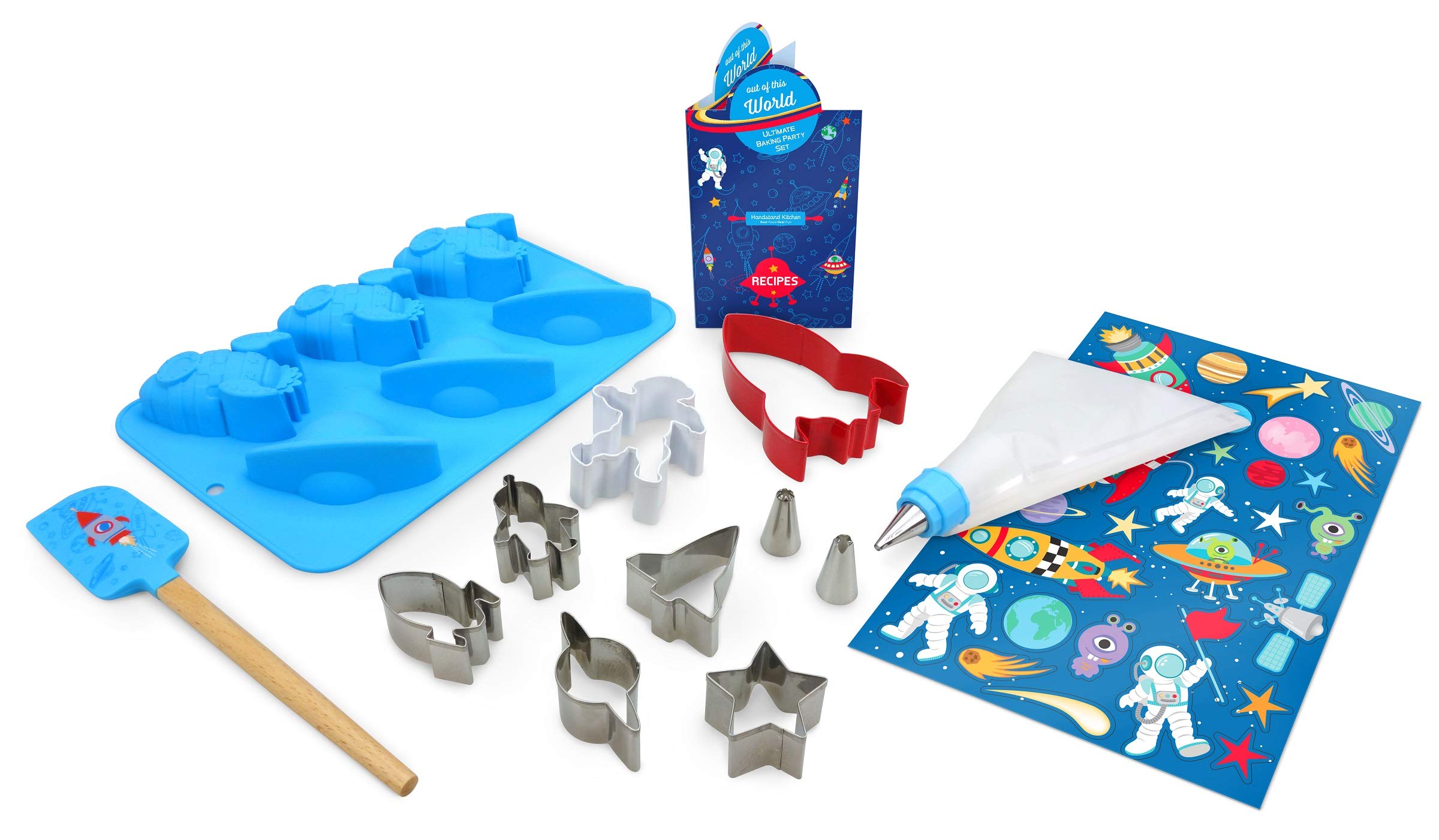 Handstand Kitchen Rockets & Planets 15-Piece Ultimate Baking Set with Recipe Book - Perfect for Kids Birthday Parties, Space-Themed Baking Activities & STEM Learning