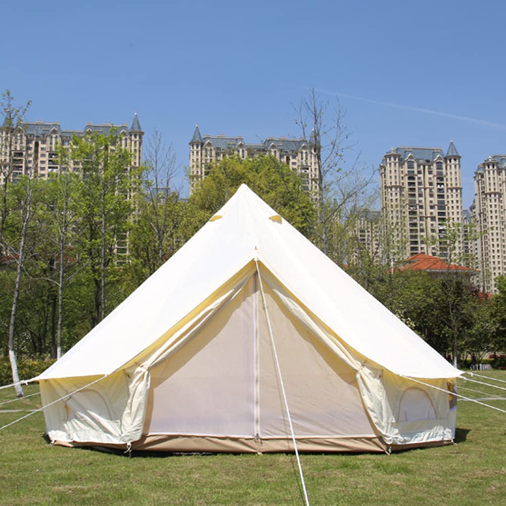 Heavy Duty Waterproof 4 Season Outdoor Canvas Bell Tent with Stove Jack - 6/8 Person Family Camping Tent for All Weather - Breathable Cotton Canvas Glamping Tent for Backyard, Festivals & Wilderness Adventures