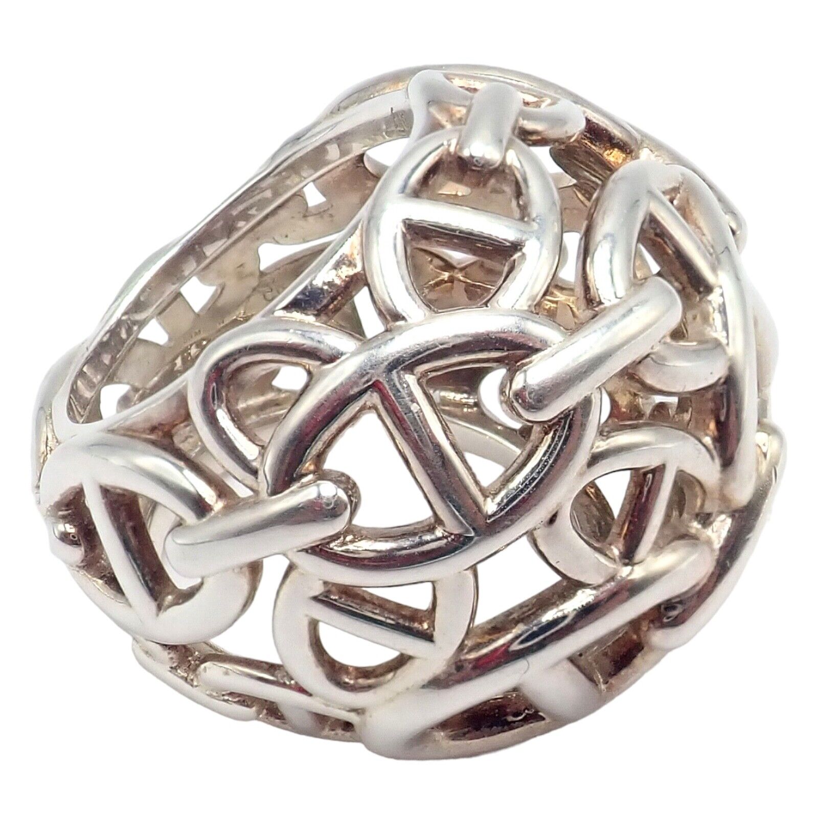 Authentic Hermes Sterling Silver Large Chaine D'anchre Dome Ring Size 4.5 - Luxury Jewelry for Women, Perfect for Parties, Weddings & Special Occasions