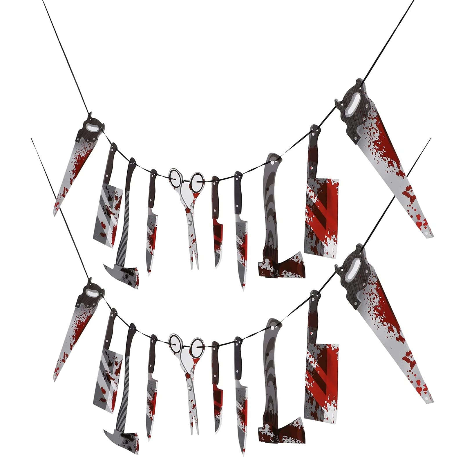 HEALLILY 2Pcs Halloween Paper Flag Banner - Spooky Bloody Hanging Decorations for Halloween Party Supplies | Perfect for Indoor/Outdoor Halloween Decor, Haunted House, and Trick-or-Treat Party Setup