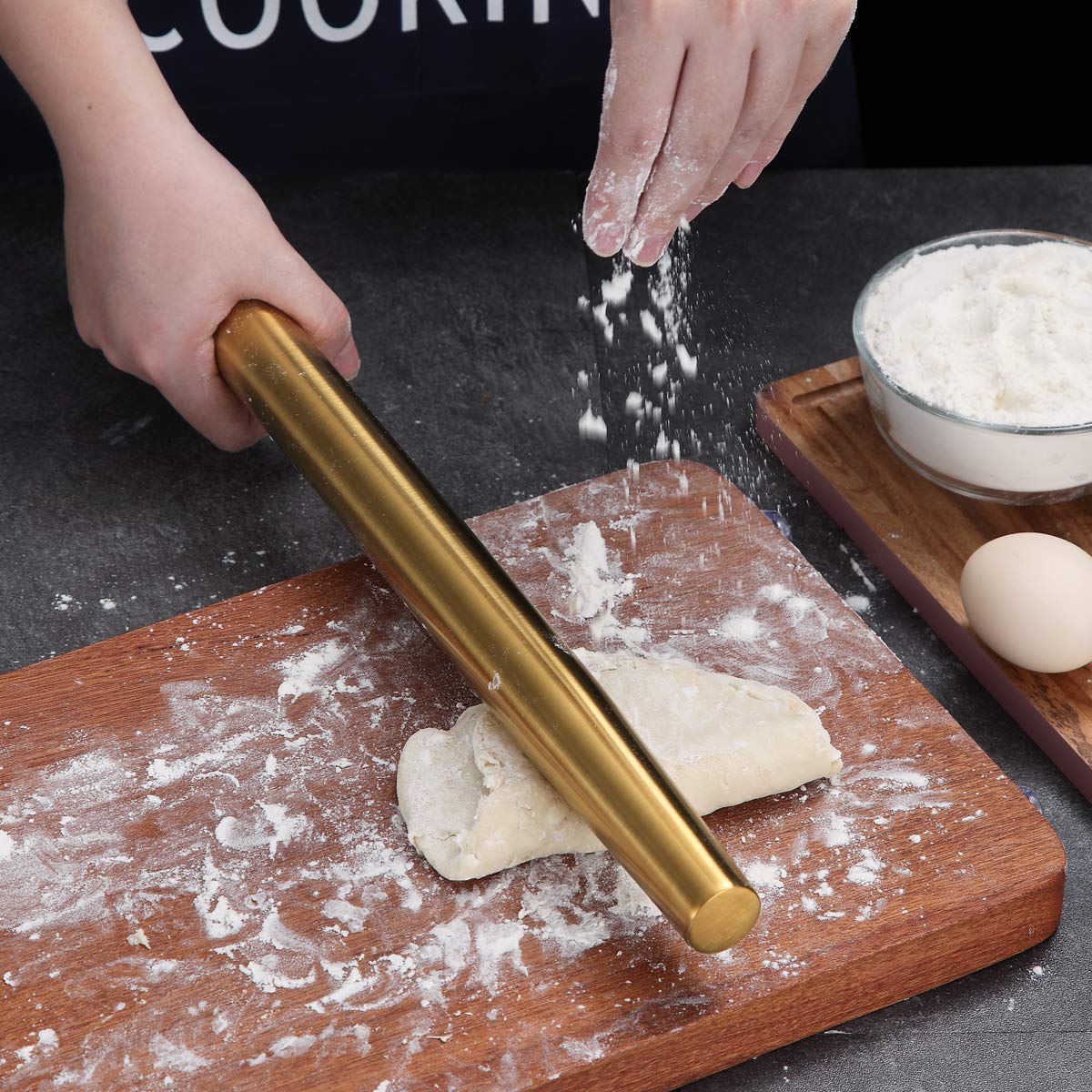 Berglander 16.7 Inch Gold Titanium Plated Stainless Steel Rolling Pin - Professional Baking Tool for Pizza, Dough, Pie & Cookies | Perfect Kitchen Gift for Bakers | Ideal for Home Baking, Pastry Making & Holiday Cooking