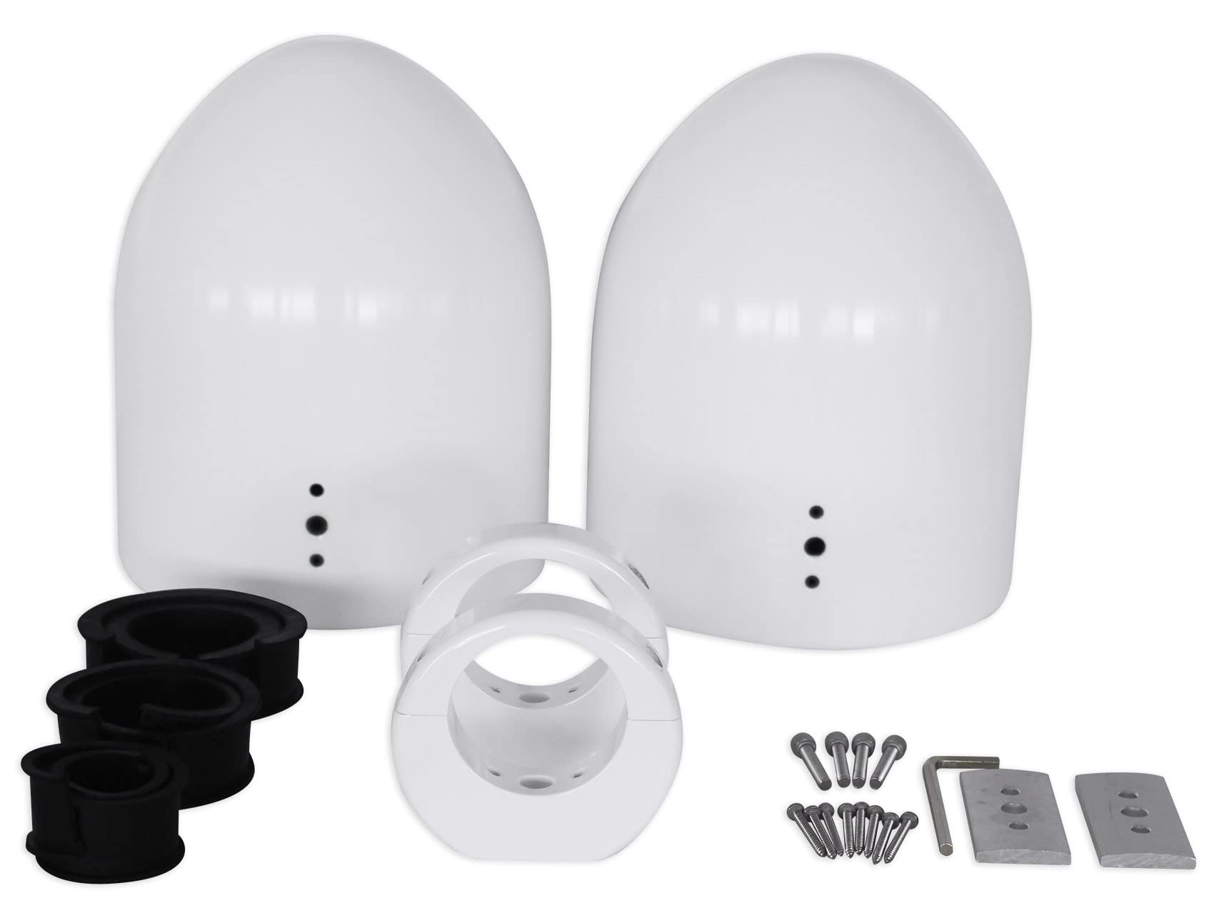 2 Pack Kicker KM8 8 Inch LED 360 Degree Swivel White Aluminum Marine Boat Speakers - Waterproof Surface Mount for Pontoon, Yacht & Deck Party Lighting