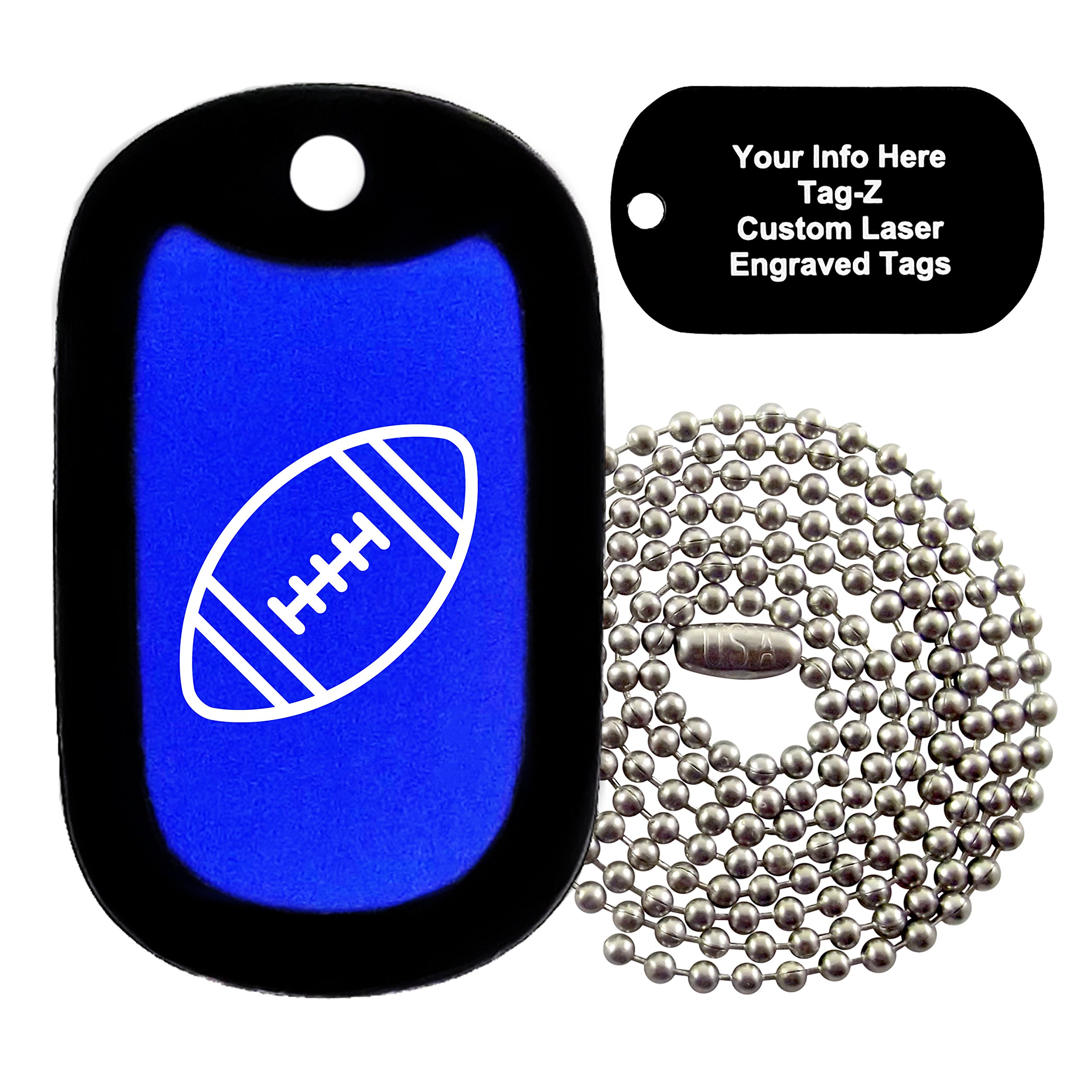 Custom Engraved Military Dog Tags Necklace - Personalized Football Design in Blue - Perfect for Sports Fans, Military Enthusiasts & Unique Gifts