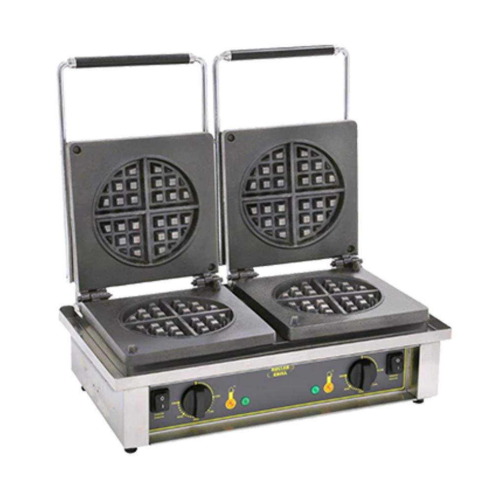 Premium GED75 Double Cast Iron Waffle Maker with Round Pattern Plates - Stainless Steel Commercial Waffle Iron - 208/240V NSF Certified - Perfect for Restaurants, Cafes & Breakfast Catering