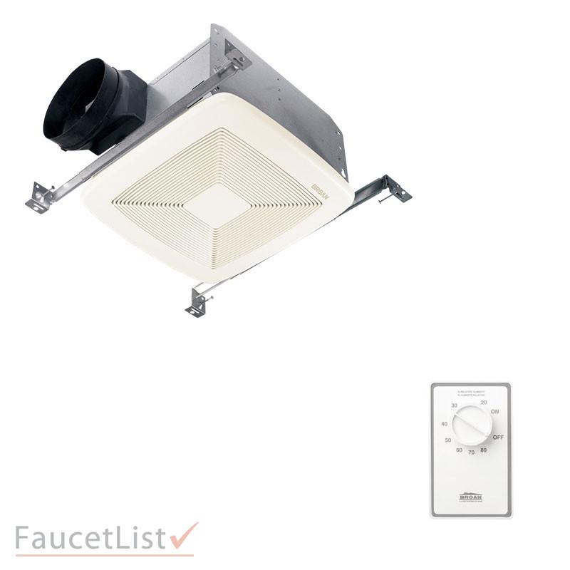 Broan QTXE150 Energy Star Certified 150 CFM Ultra Quiet 1.4 Sones Ceiling Mount Bathroom Exhaust Fan with Dehumidistat & Humidity Sensing Wall Control Kit - Perfect for Bathrooms, Laundry Rooms and Small Spaces