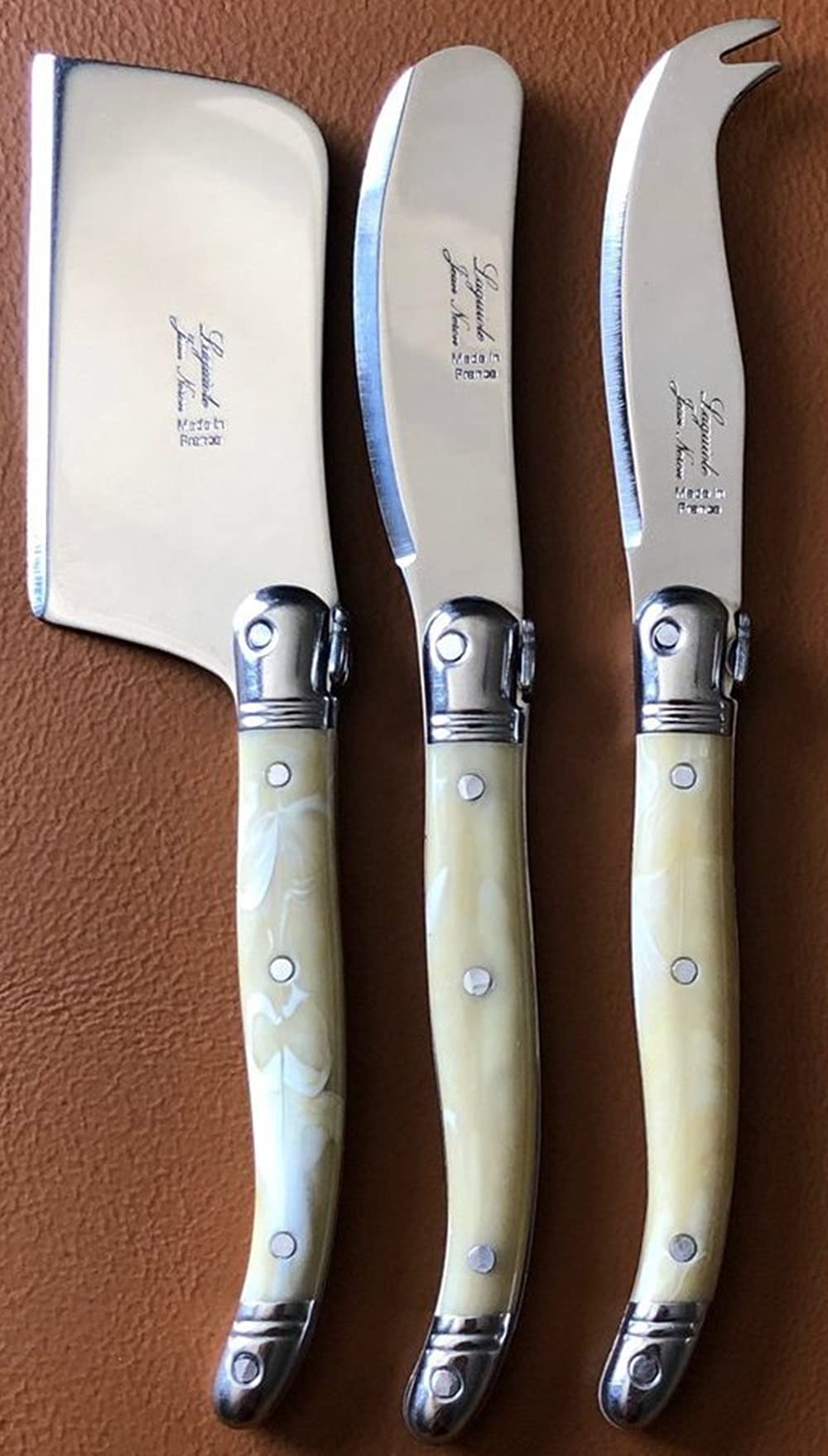 Premium Mini Cheese Knife Set - Natural Pale Horn Handles, Set of 3 Stainless Steel Utensils in Gift Box - Perfect for Cheese Boards, Wine Pairings & Charcuterie Platters