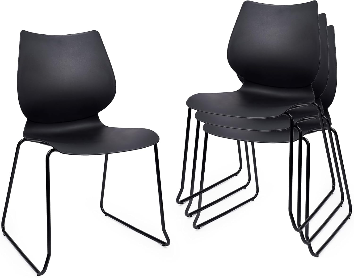 Stackable Conference Chairs with Back - Set of 4 Black Metal Leg Office Chairs for Waiting Rooms, Church, Training & Meetings - Durable Stacking Chairs for Events, Classrooms & Banquets