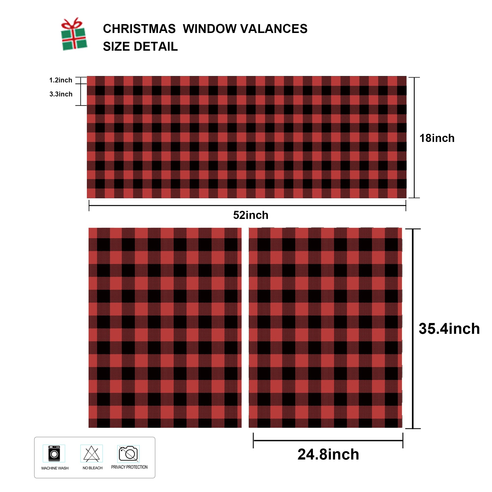 Black and Red Buffalo Check Window Curtain Set with Tiers & Valances - Farmhouse Kitchen Rod Pocket Window Treatments for Rustic Home Decor | Perfect for Country Style Kitchens, Dining Rooms & Cozy Farmhouse Interiors