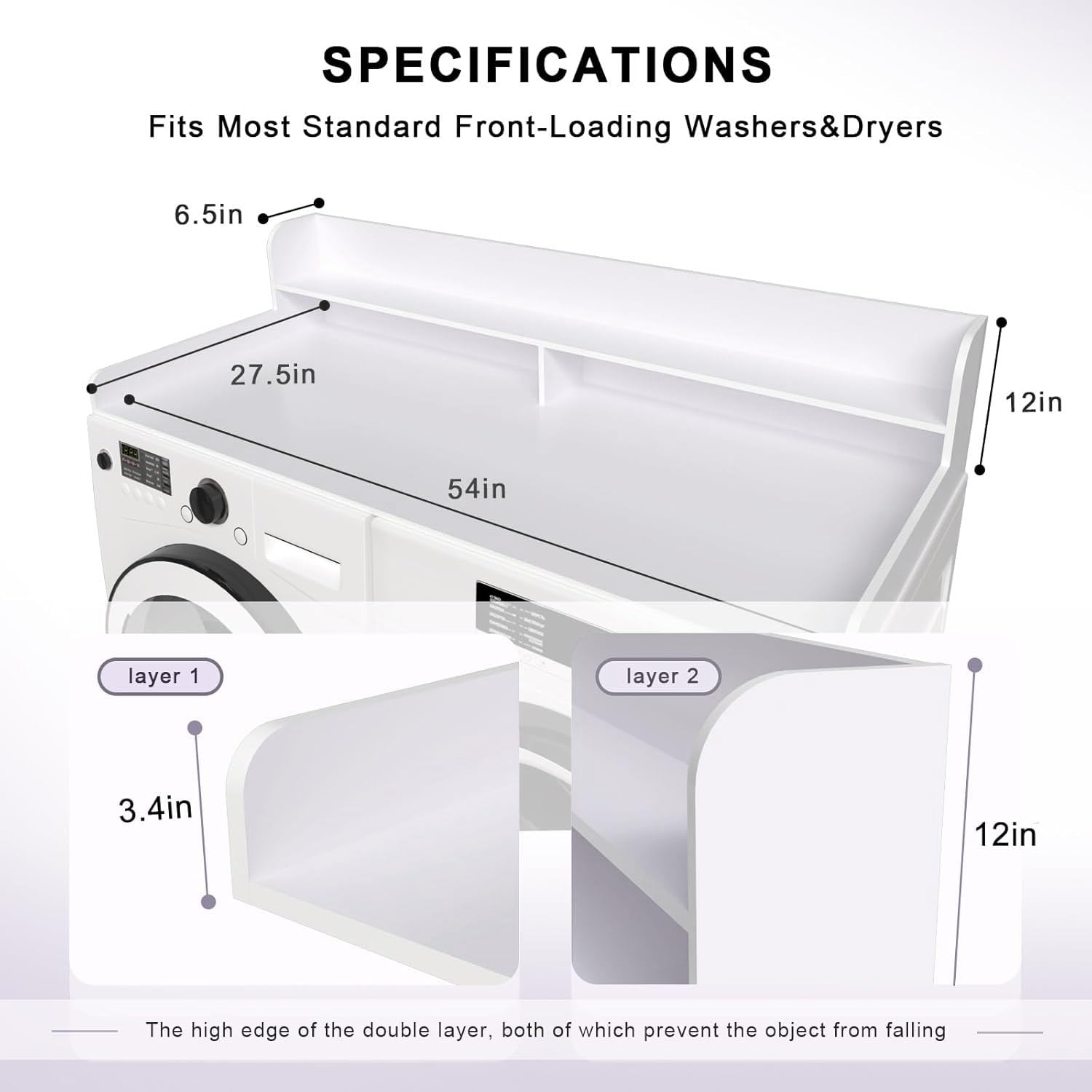 Compact White 2-Tier Laundry Countertop with Storage - Space-Saving Washer & Dryer Stand for Small Apartments, Kitchens & Laundry Rooms - Perfect for Organizing Detergents & Cleaning Supplies