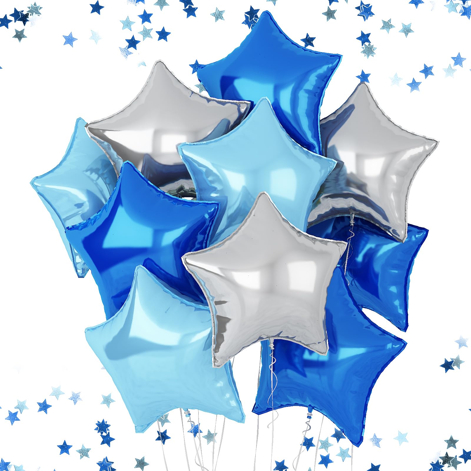 Blue Silver Foil Star Balloons 18 Inch - 10 Pack Helium Balloons for Birthday, Graduation & Wedding Decorations | Party Balloon Set for Ceiling, Backdrop & Photo Booth Decor