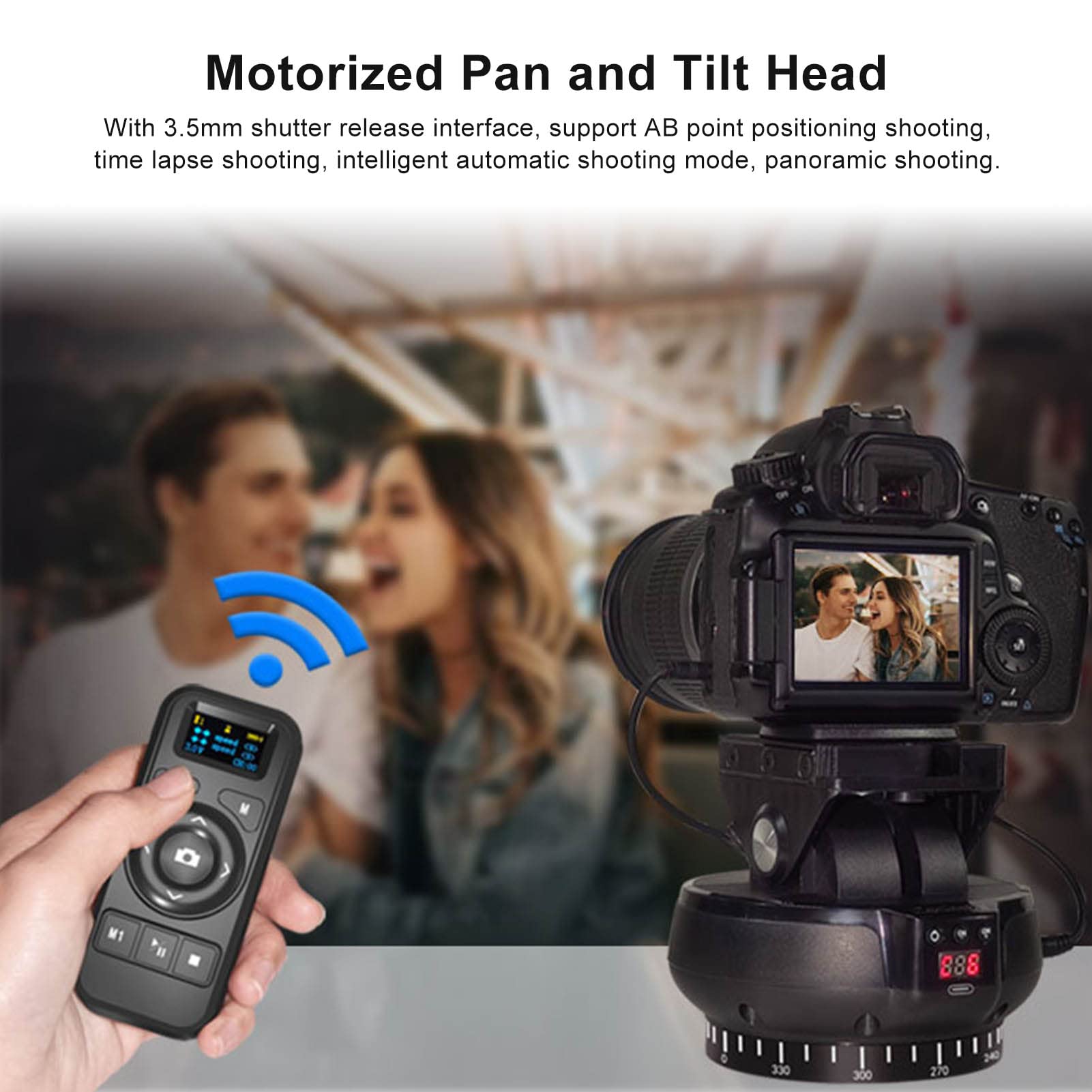 Yctze Motorized Panoramic Tripod Head - 360° Rotating 2.4G Wireless Remote Pan Tilt Head with Remote Control & Phone Clip for DSLR, Mirrorless Cameras & Smartphones - Perfect for Time-Lapse Photography, Vlogging & Live Streaming