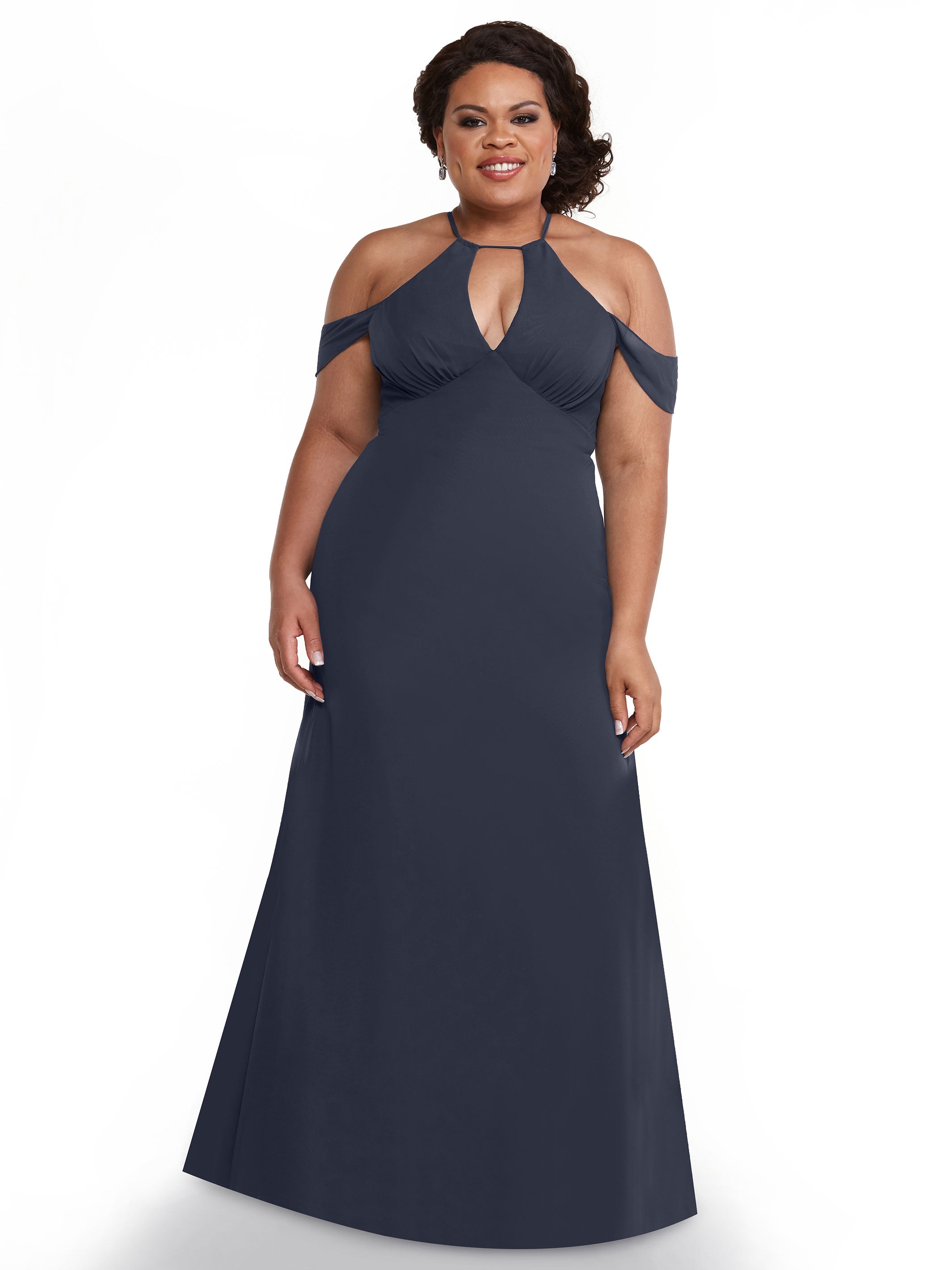 Elegant Off The Shoulder Chiffon Bridesmaid Dress with Halter Neckline - Perfect for Weddings, Formal Events & Special Occasions