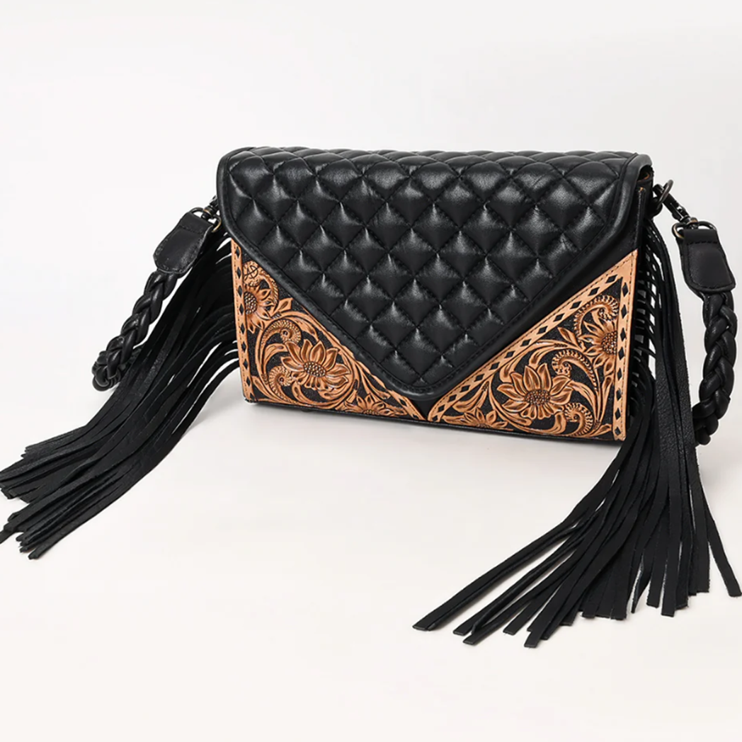 American Darling Black & Tooled Leather Handbag - Stylish Women's Crossbody Purse for Work, Travel & Evening Out