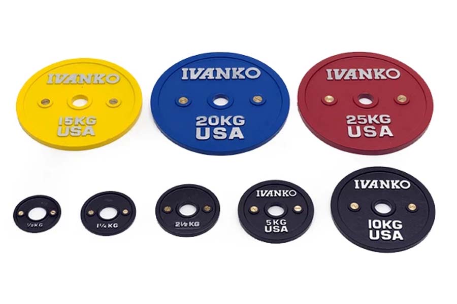 Ivanko Olympic Weight Plates - Color Bumper Plates Set for CrossFit, Powerlifting & Home Gym Workouts - Durable Rubber Coated Weight Plates for Strength Training & Fitness