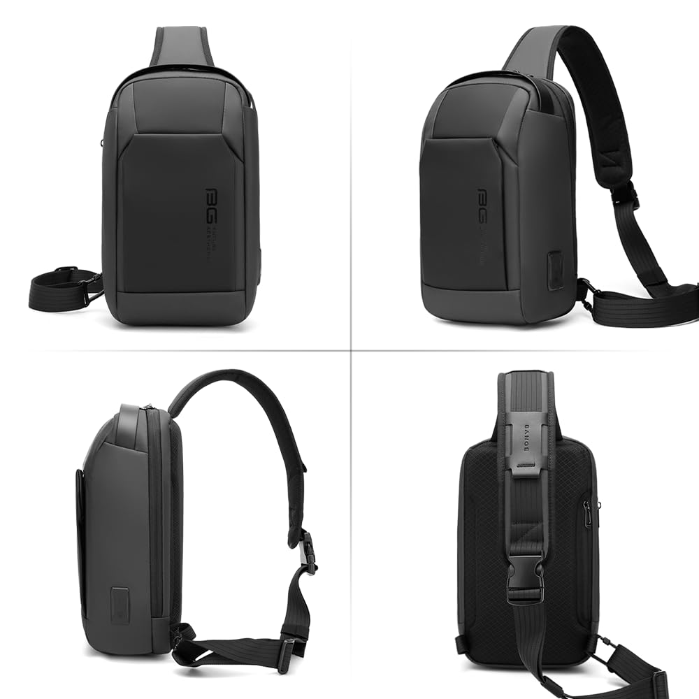 BANGE Men's Sling Bag - Lightweight Crossbody Shoulder Bag for Travel, Gym & Everyday Use - Durable Nylon Messenger Bag with Adjustable Strap (Black) - Perfect for Hiking, Commuting & Outdoor Activities
