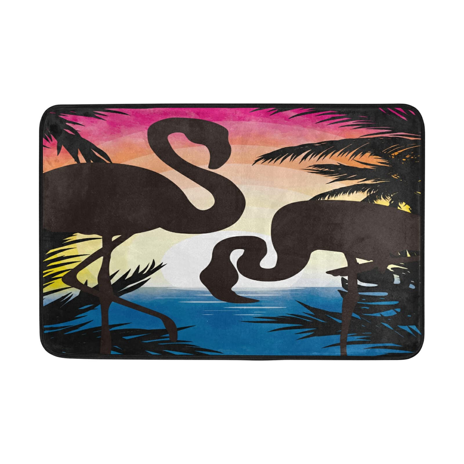 JUAMA Non-Slip Memory Foam Doormat - Tropical Palm Tree, Sun & Flamingo Design, 15.7''x23.6'' Anti-Fatigue Floor Mat for Entryway, Hallway, Kitchen, Bathroom & Doorway - Perfect for Home, Office & Outdoor Use