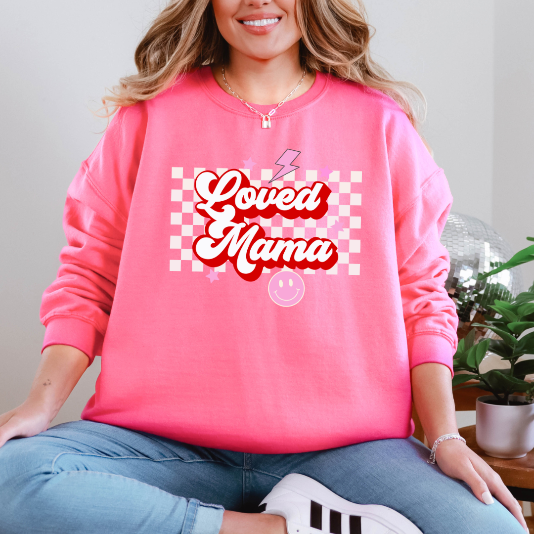 Trendy Loved Mama Graphic Sweatshirt - Comfortable Women's Pullover Hoodie for Casual Wear, Mother's Day Gifts & Family Outfits