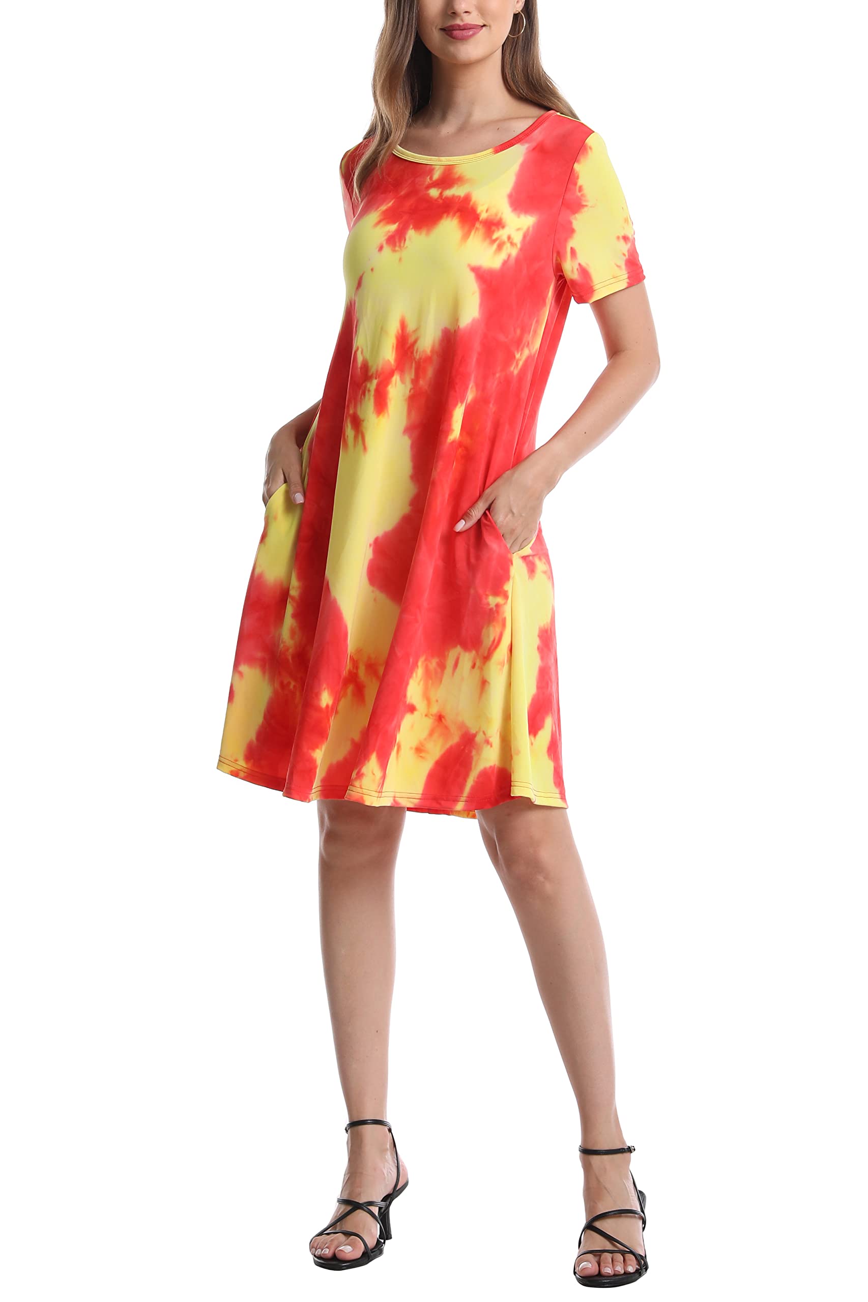 Women's Casual Short Sleeve Crewneck Swing T-Shirt Dress with Pockets - Comfortable Summer Dress for Outfits, Beach, Travel & Everyday Wear